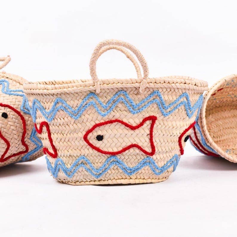 French Market Bags Basket Bag With Fish Embroidery #14