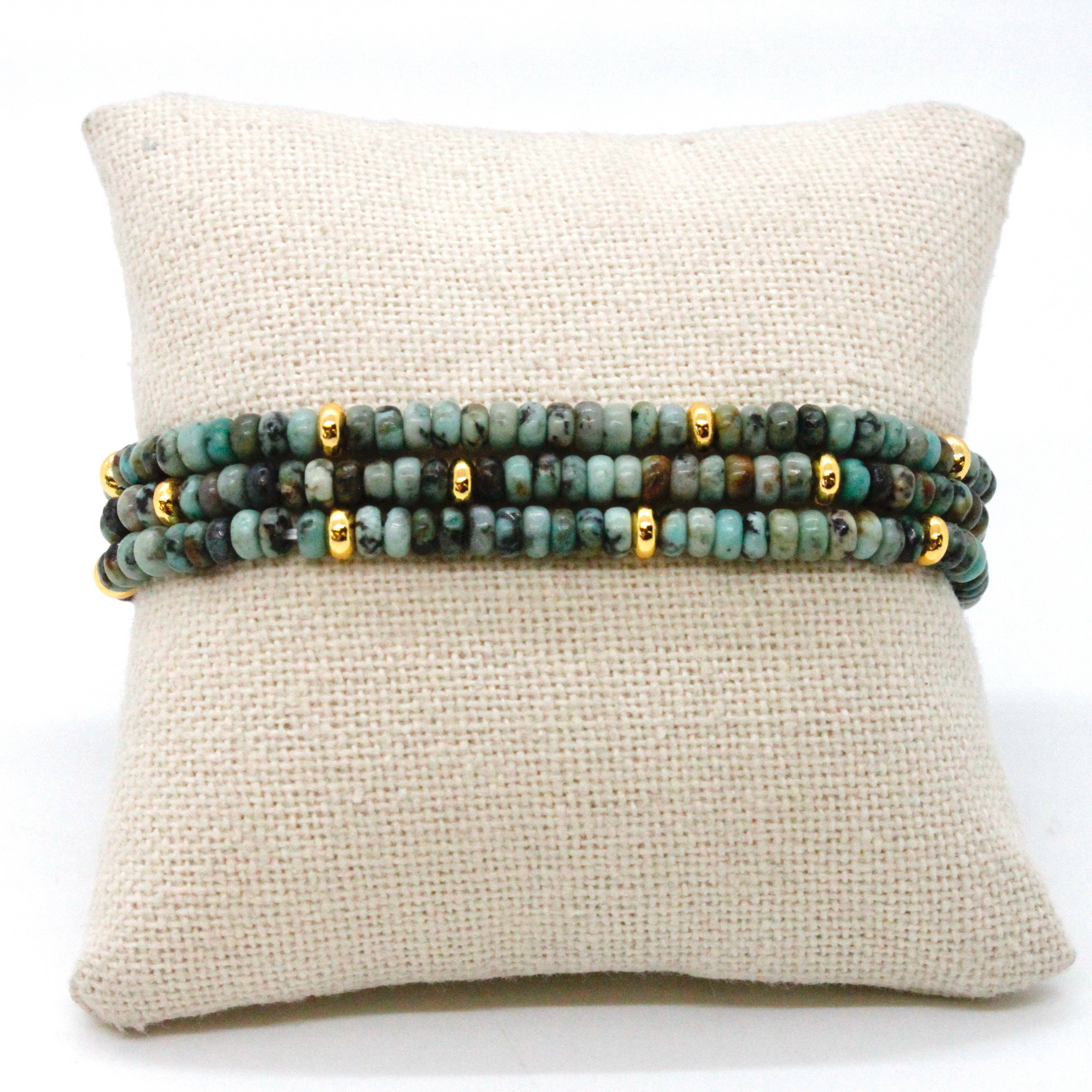 Lizou African Turquoise + Gold Set/3 Stretch Bracelets