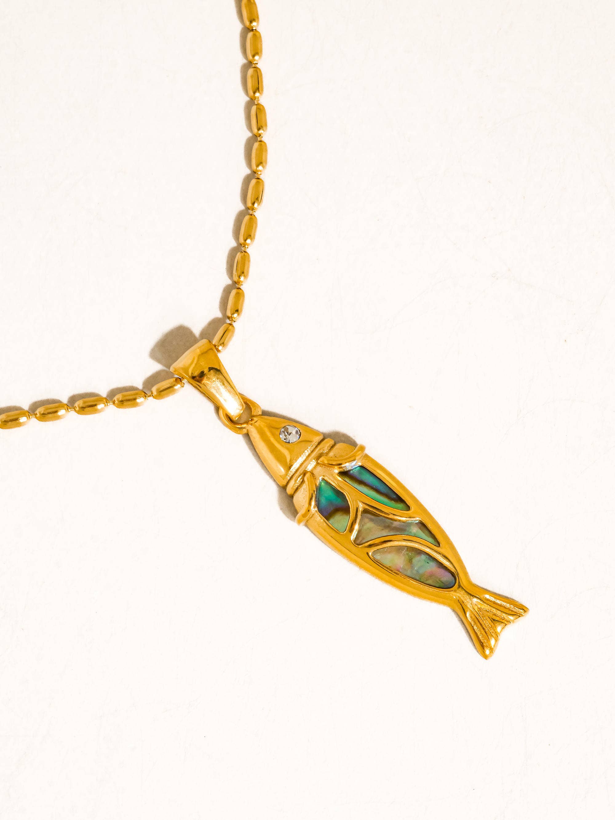 Flânerie Dolphina 18K Gold Non-Tarnish Vintage Abalone Fish Necklace