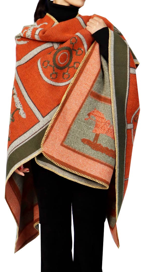 Thames Collection Equestrian Orange Reversible Hands Free Blanket Loop Wrap