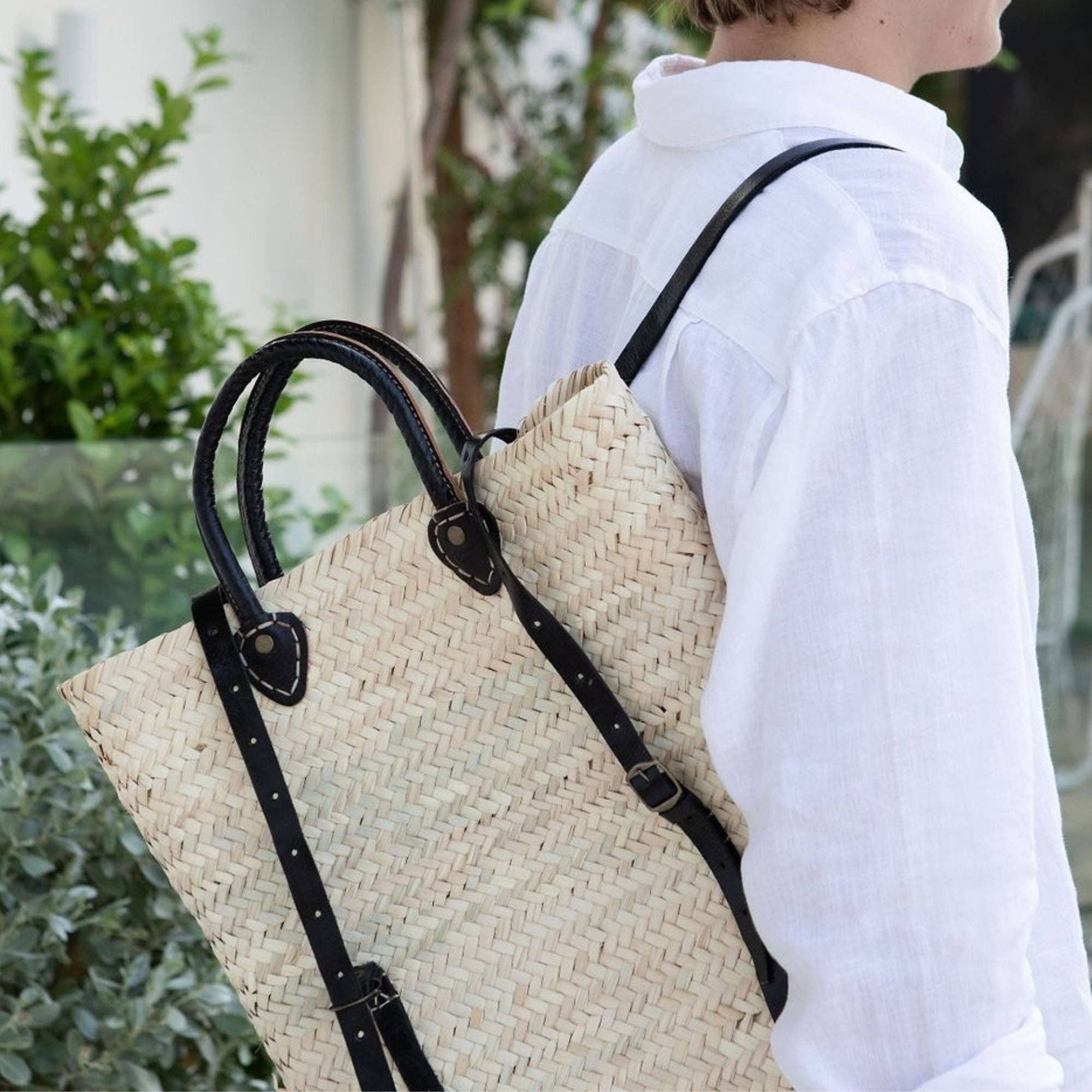 French Market Bags Handwoven Straw Backpack Tote #2