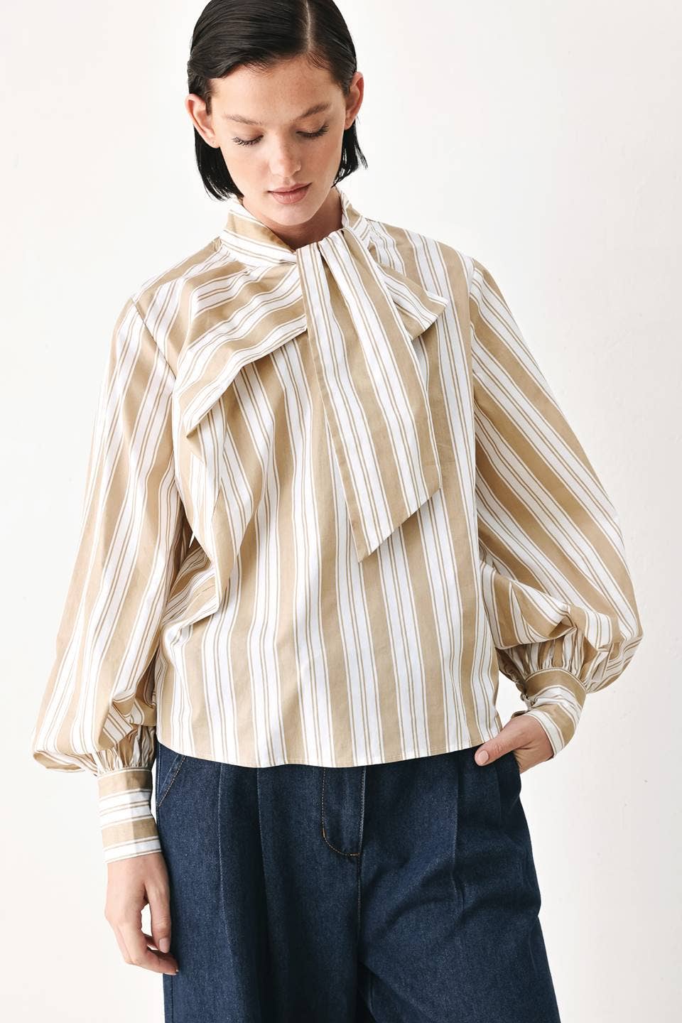 Flying Tomato Striped Woven Bow Top  FT2115