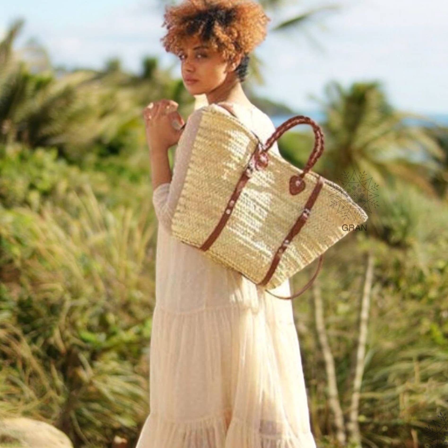 French Market Bags Backpack with Braided Leather Top Handle & Leather Straps #11