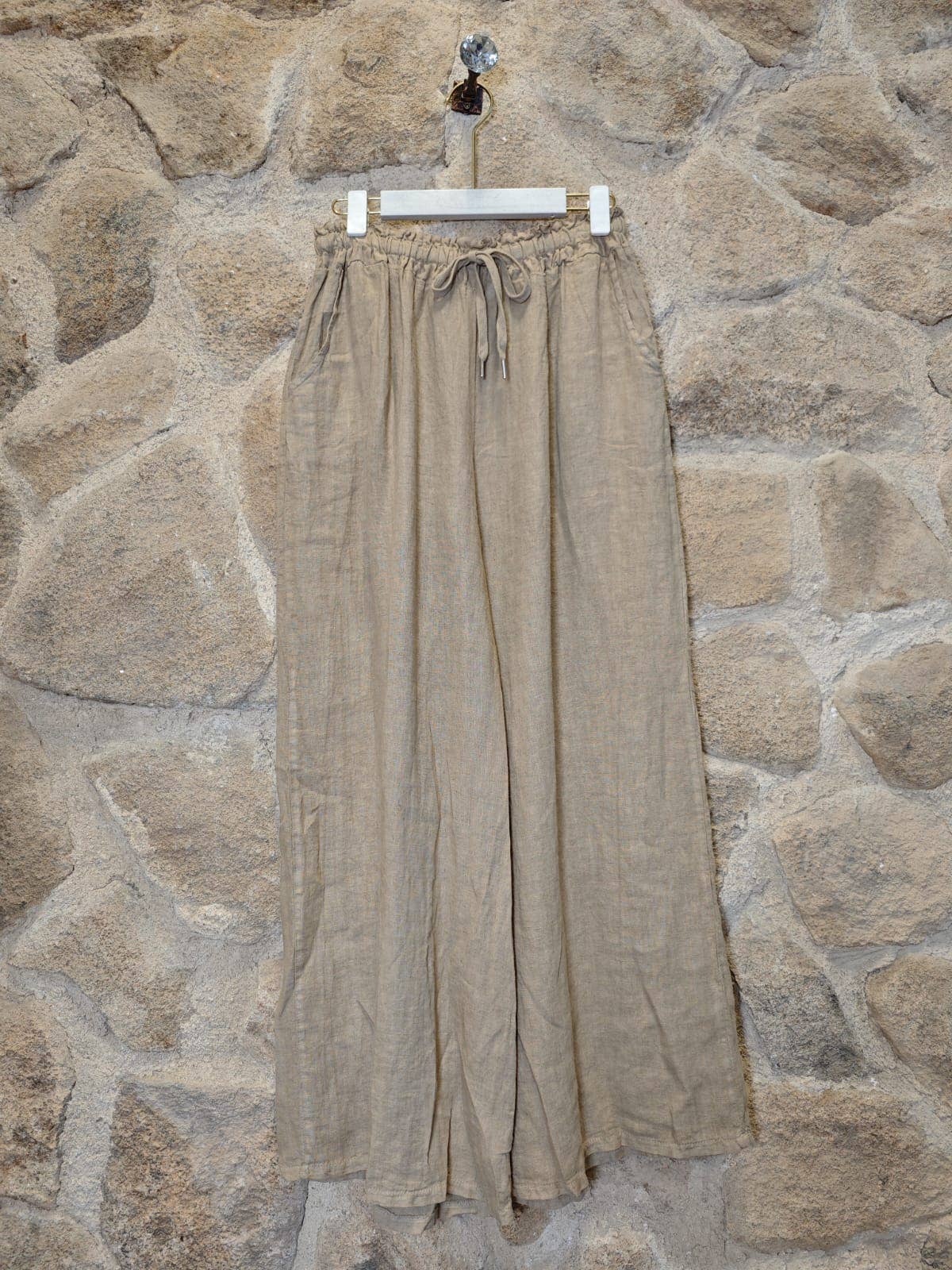 European Linen Drawstring Wide Leg Pants 18116