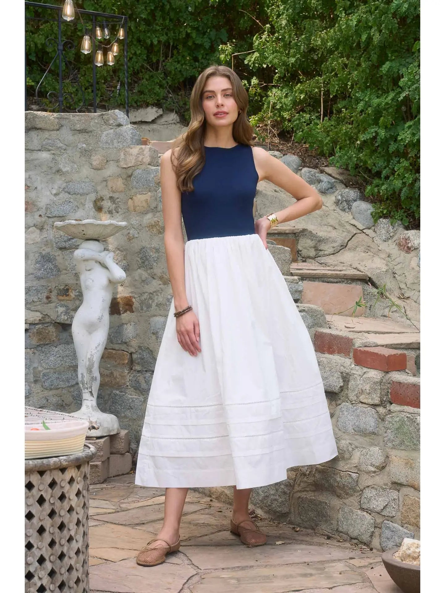 Moon River Sleeveless Top Mixed Media Dress MR9722