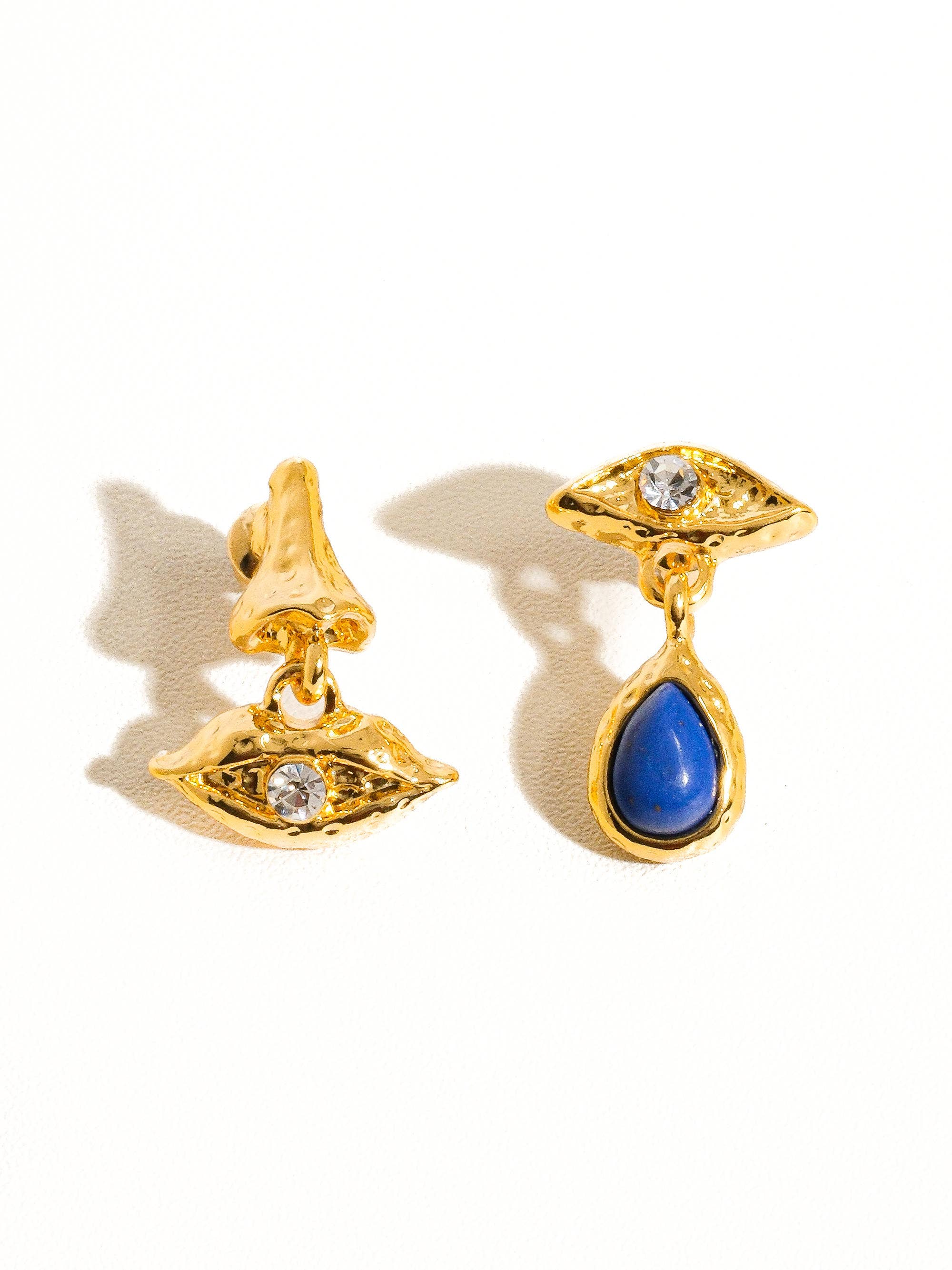 Flanerie Eden Blue 18K Gold Mismatched Eye and Lip Earring