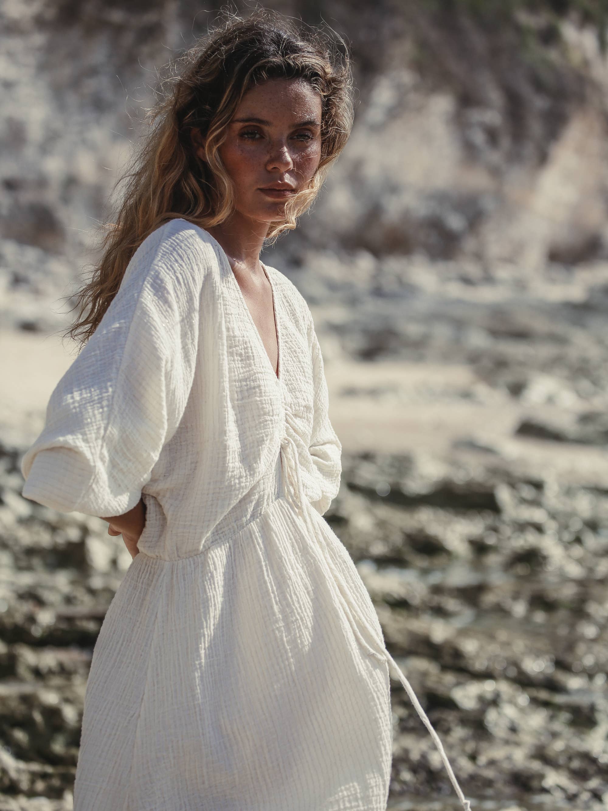 The Handloom Gaia Drawstring Mini Dress - Natural