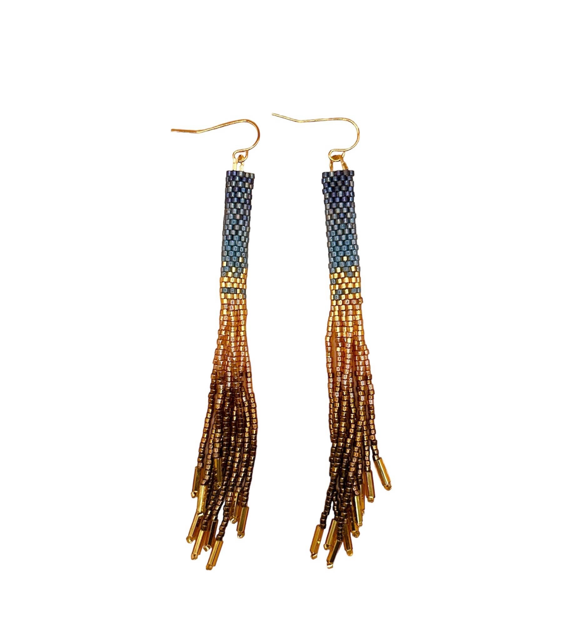 Mayana Beaded Handwoven Ombre Tassel Earrings-Black