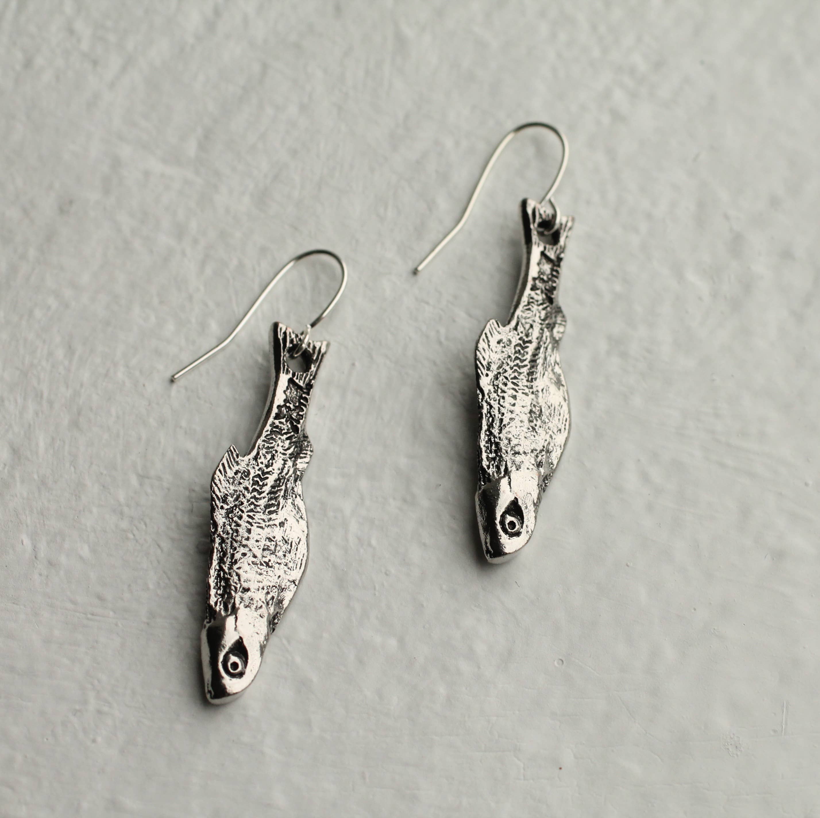 Silk Purse, Sow’s Ear Silver Sardine Earrings