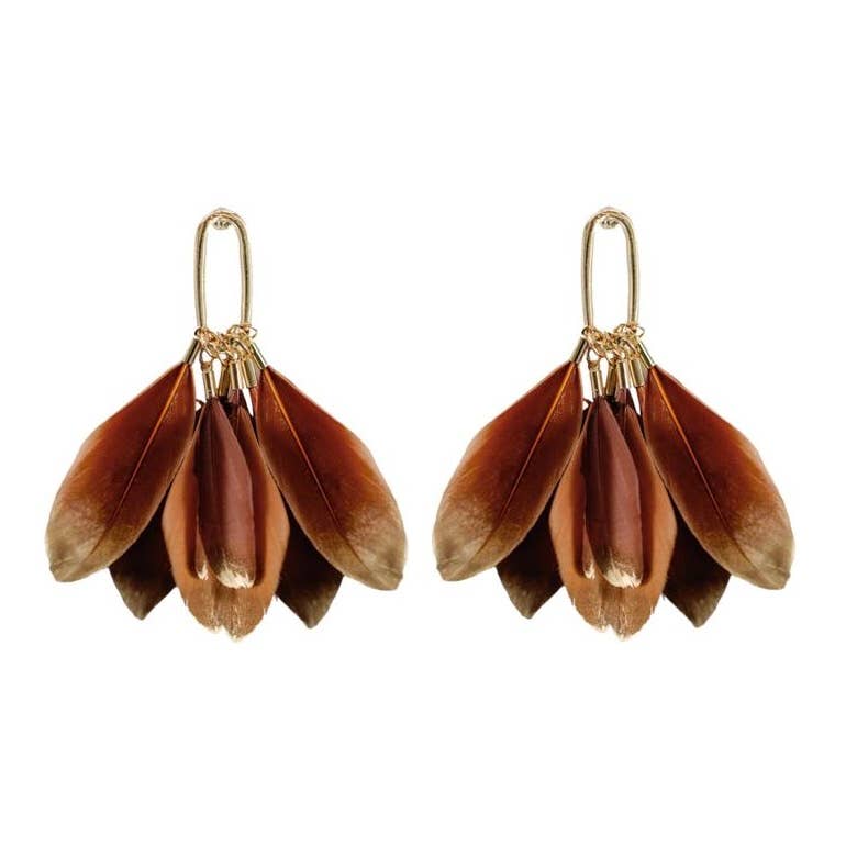 St. Armands Caramel Gold Dipped Feathers Statement Earrings