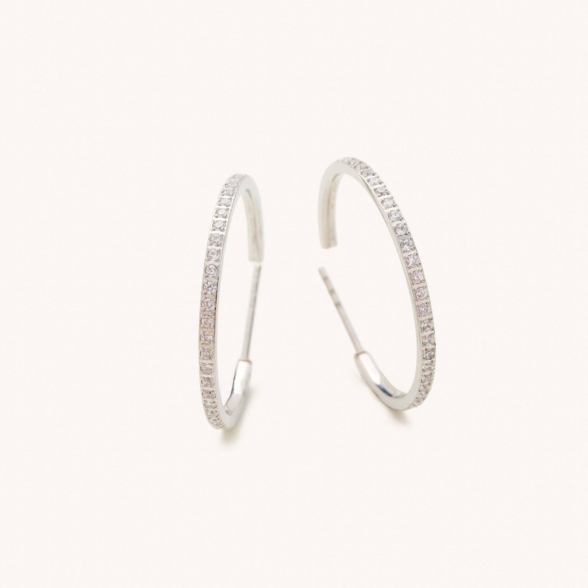 Nikki Smith Designs Silver Sutton Crystal Hoops-Medium