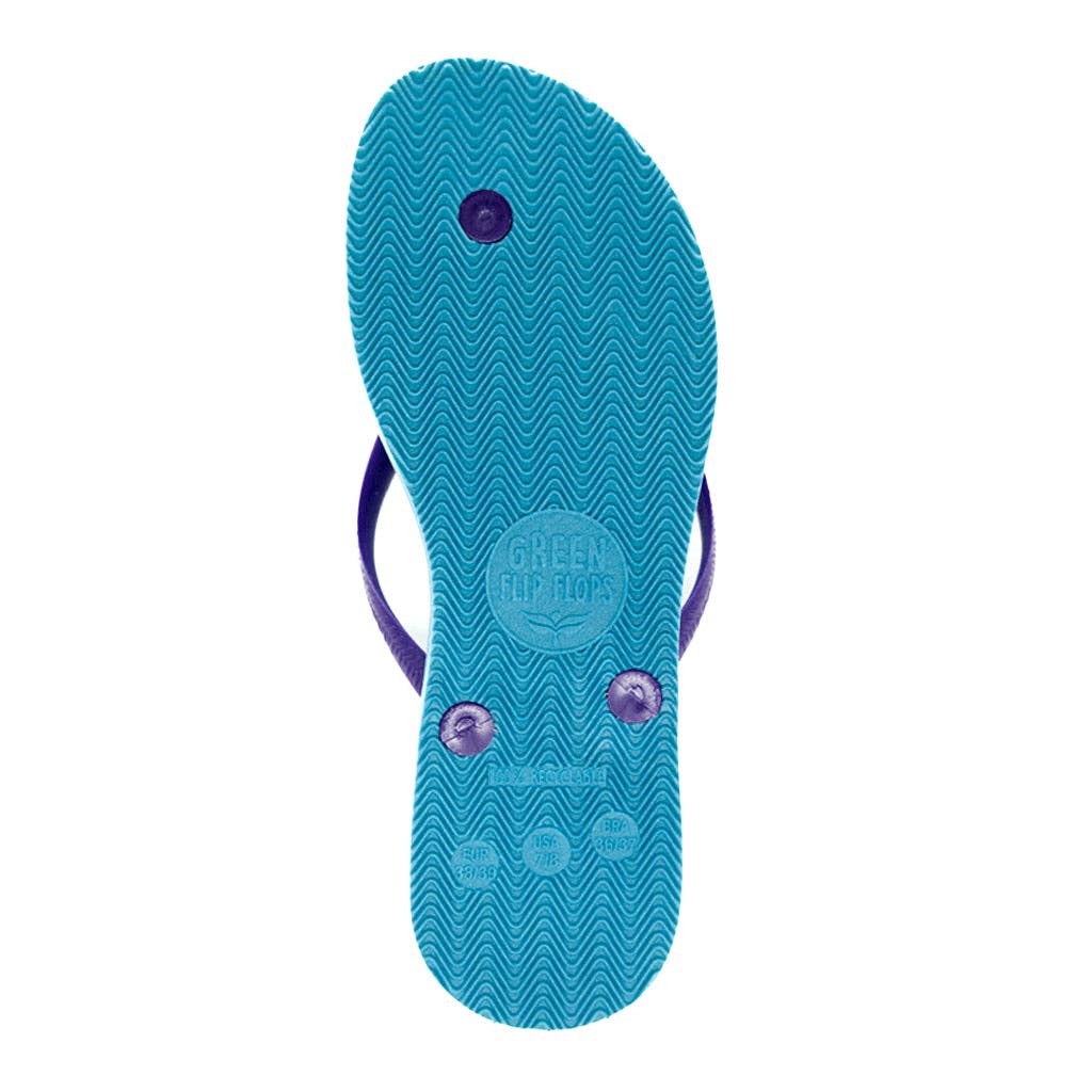 Green Sustainable Flip Flops Turquoise with Purple Straps