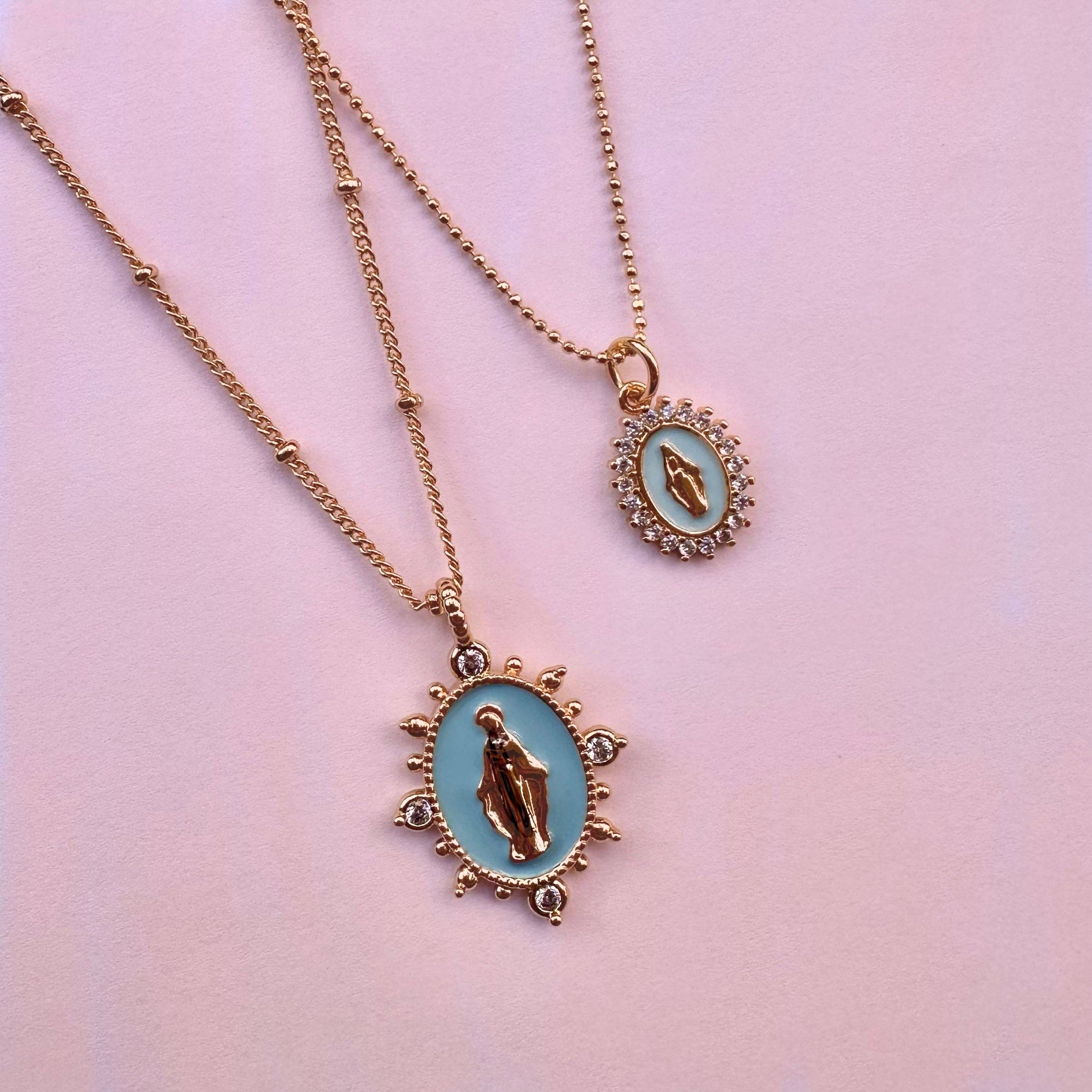 Joy Dravecky Mini Aqua Lady Lourdes Necklace