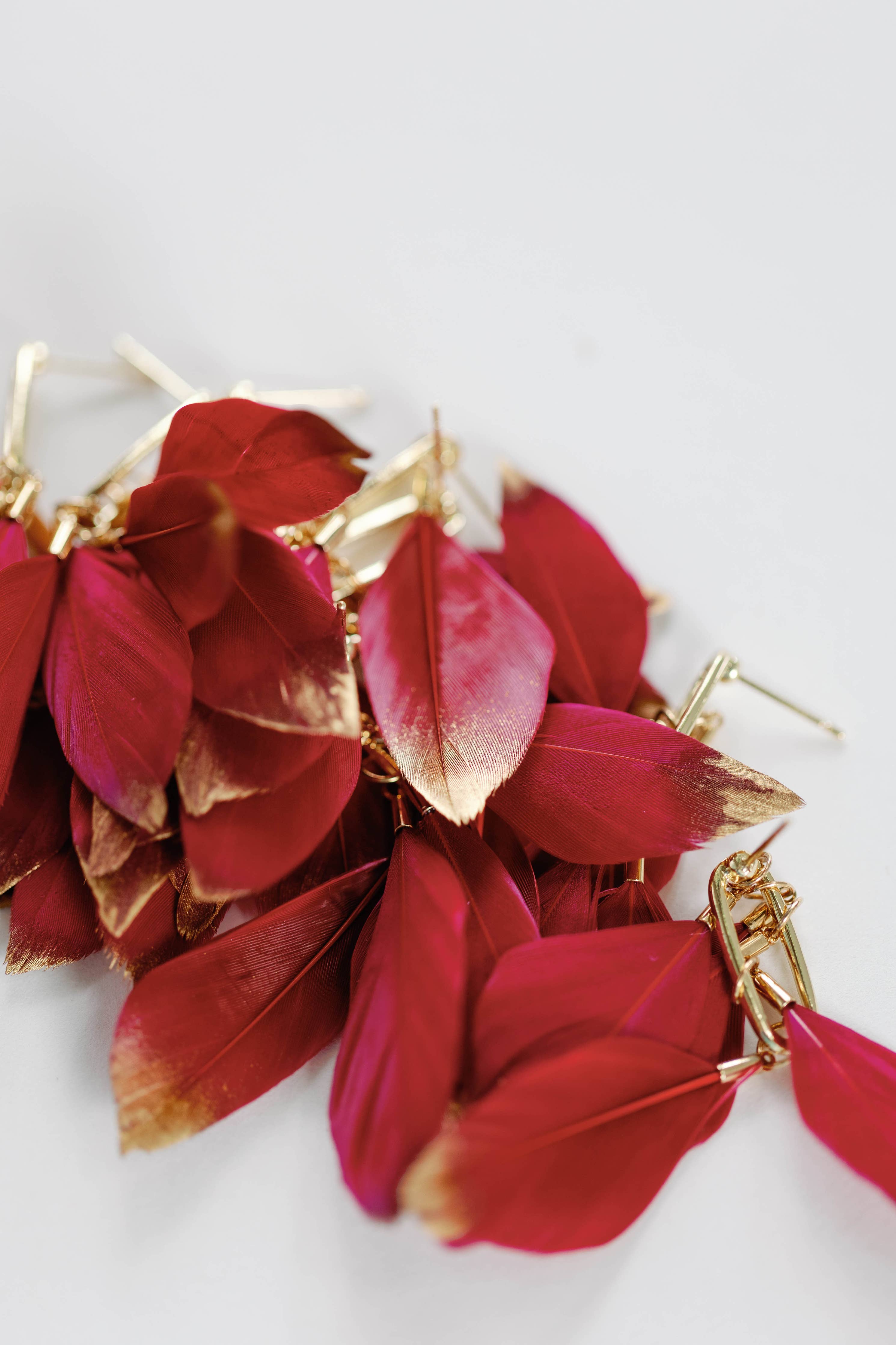 St. Armands Garnet Gold Dipped Feather Statement Earrings