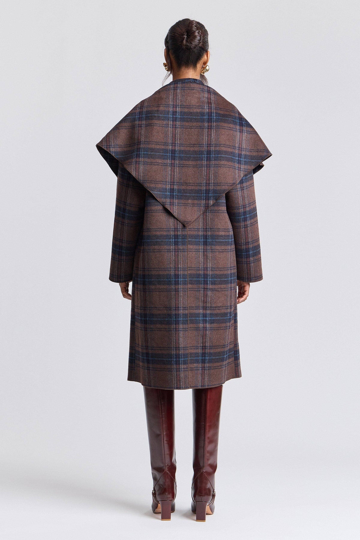 Avec Les Filles Plaid Wool Blend Scarf Trim Coat 86541