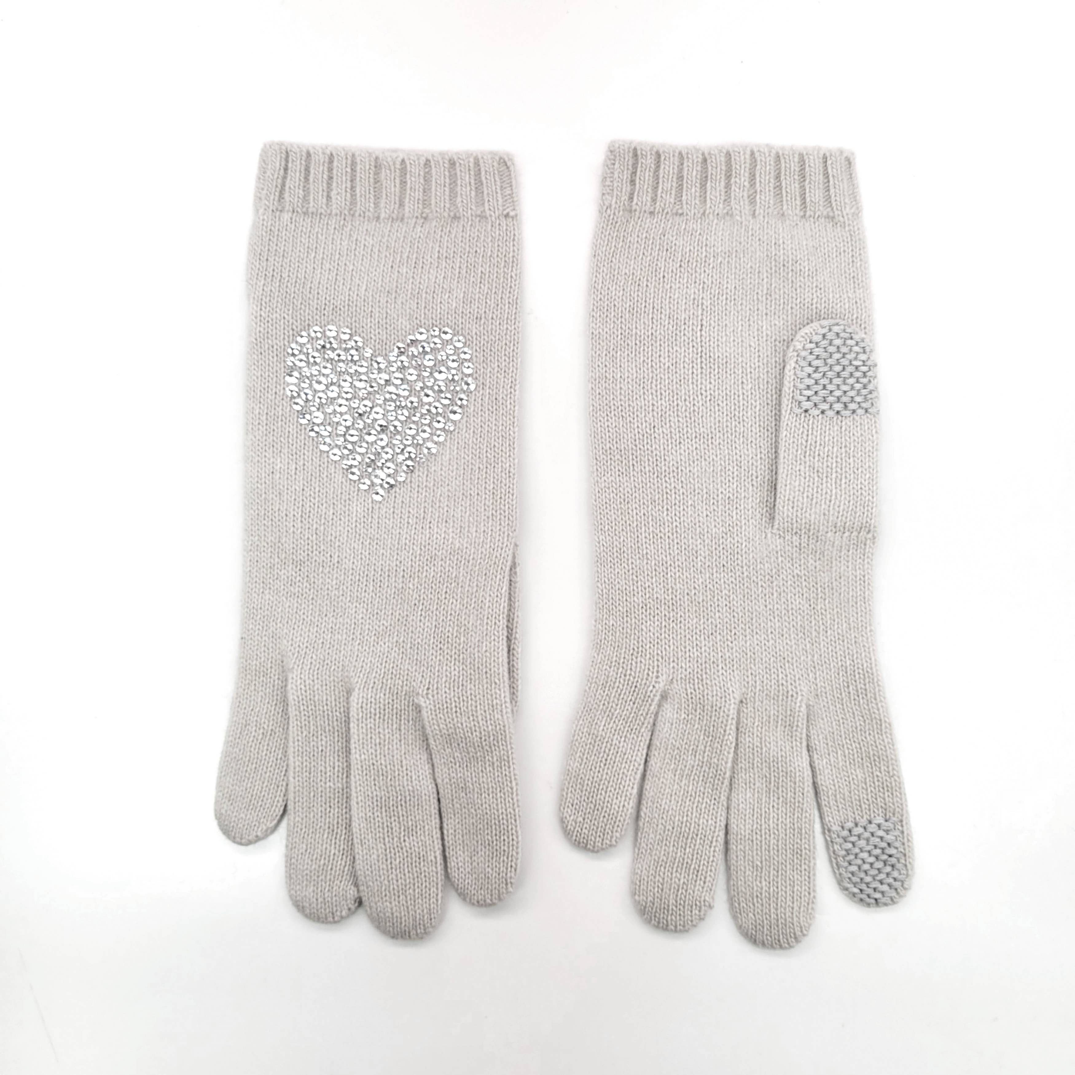 Portelano Cashmere tech gloves with crystal heart