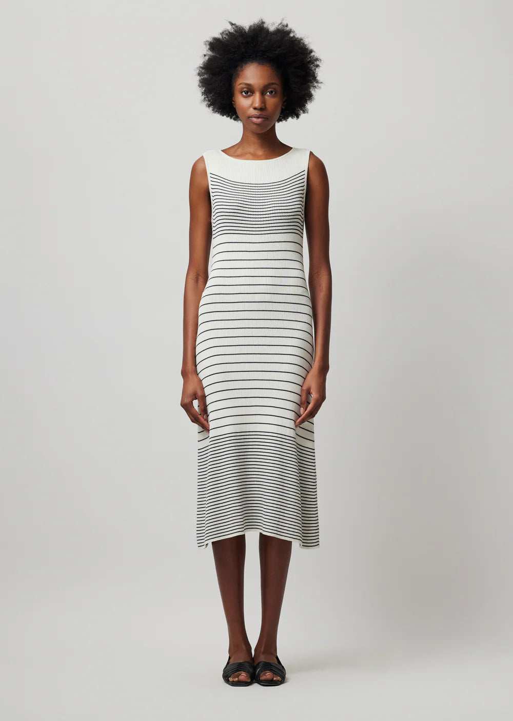 ATM Silk Cotton Blend Mixed Stripe Sleeveless Dress - Chalk-Ink