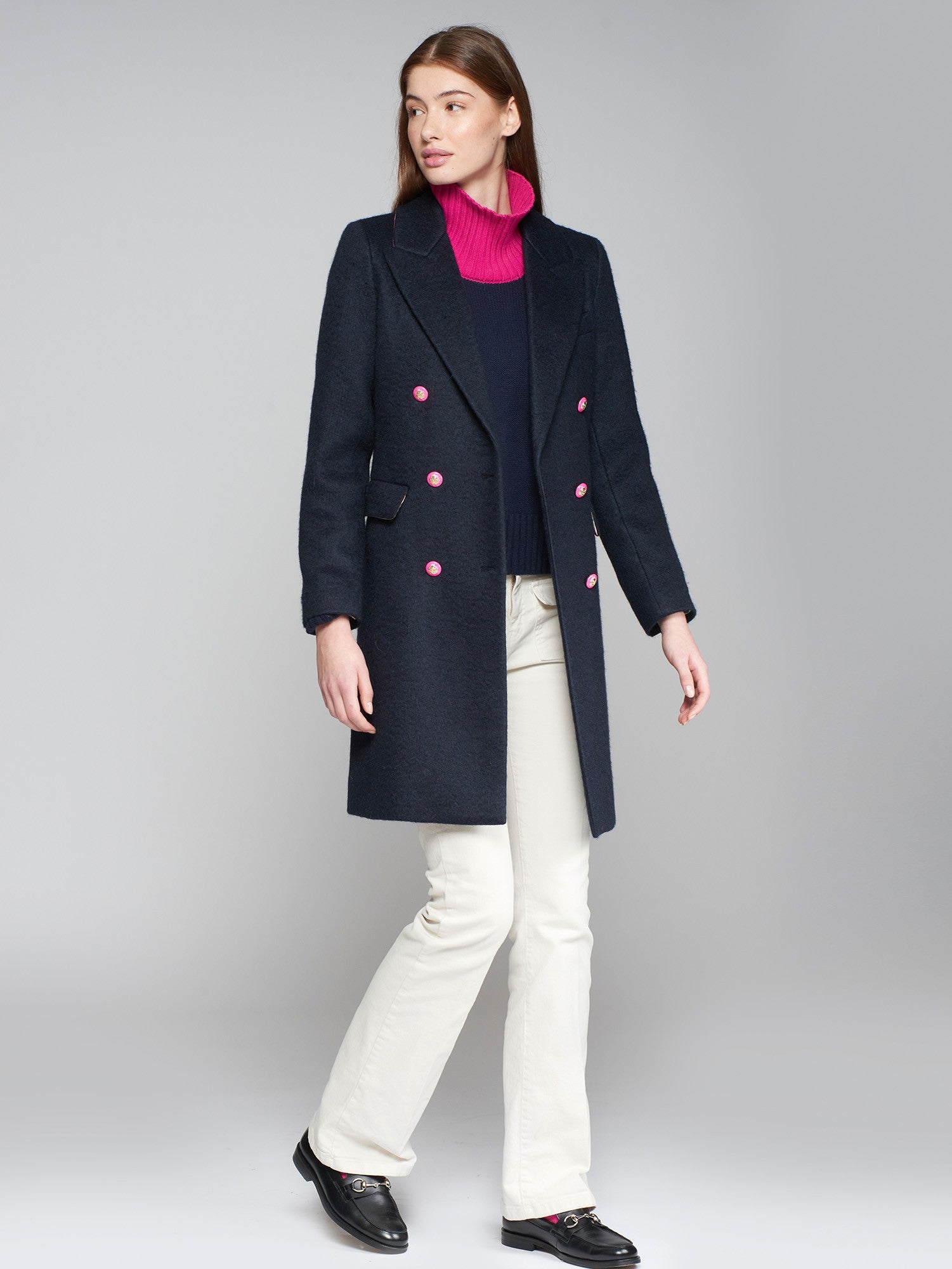 Vilagallo Navy Mohair Coat 31772