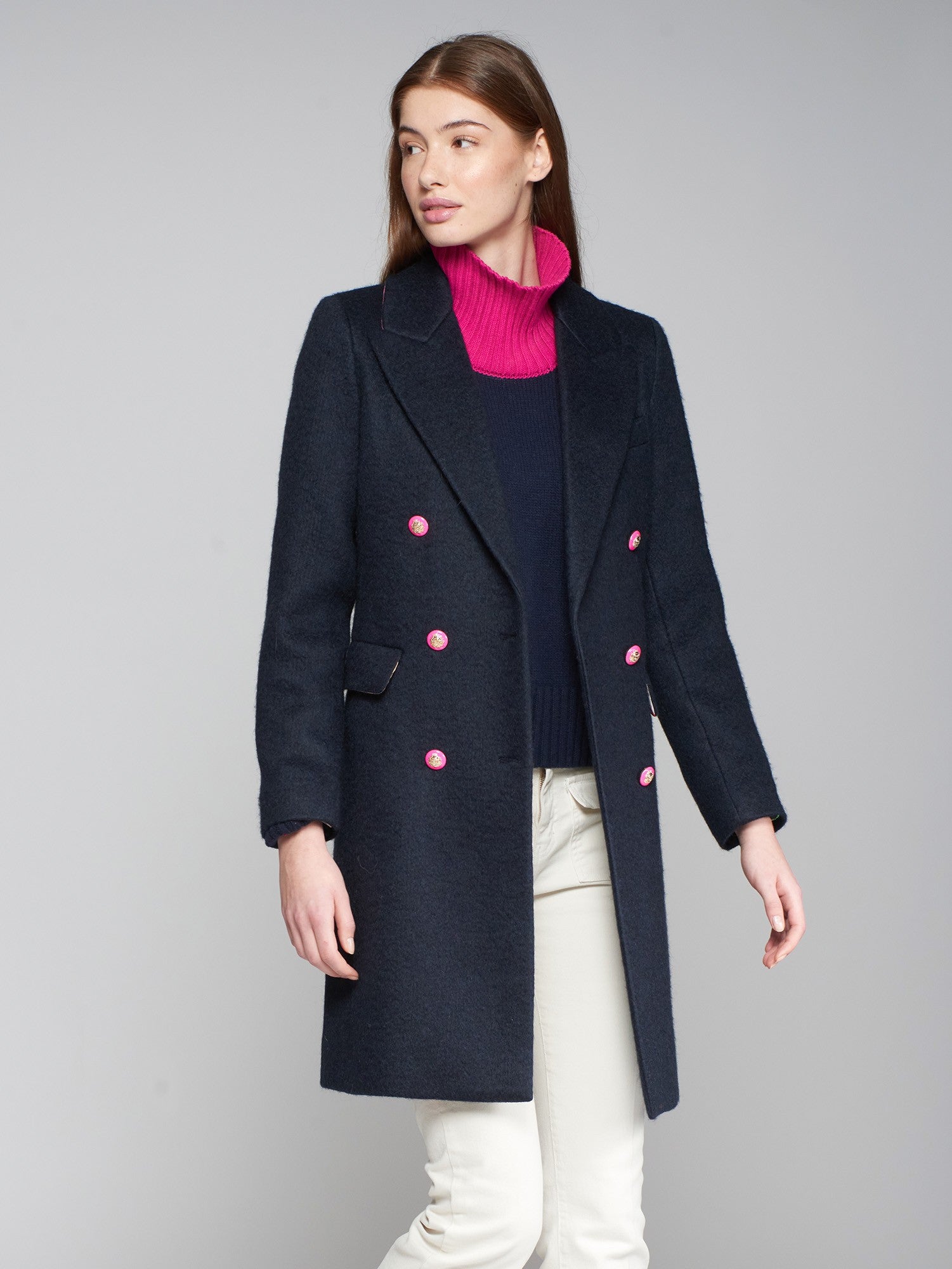 Vilagallo Navy Mohair Coat 31772