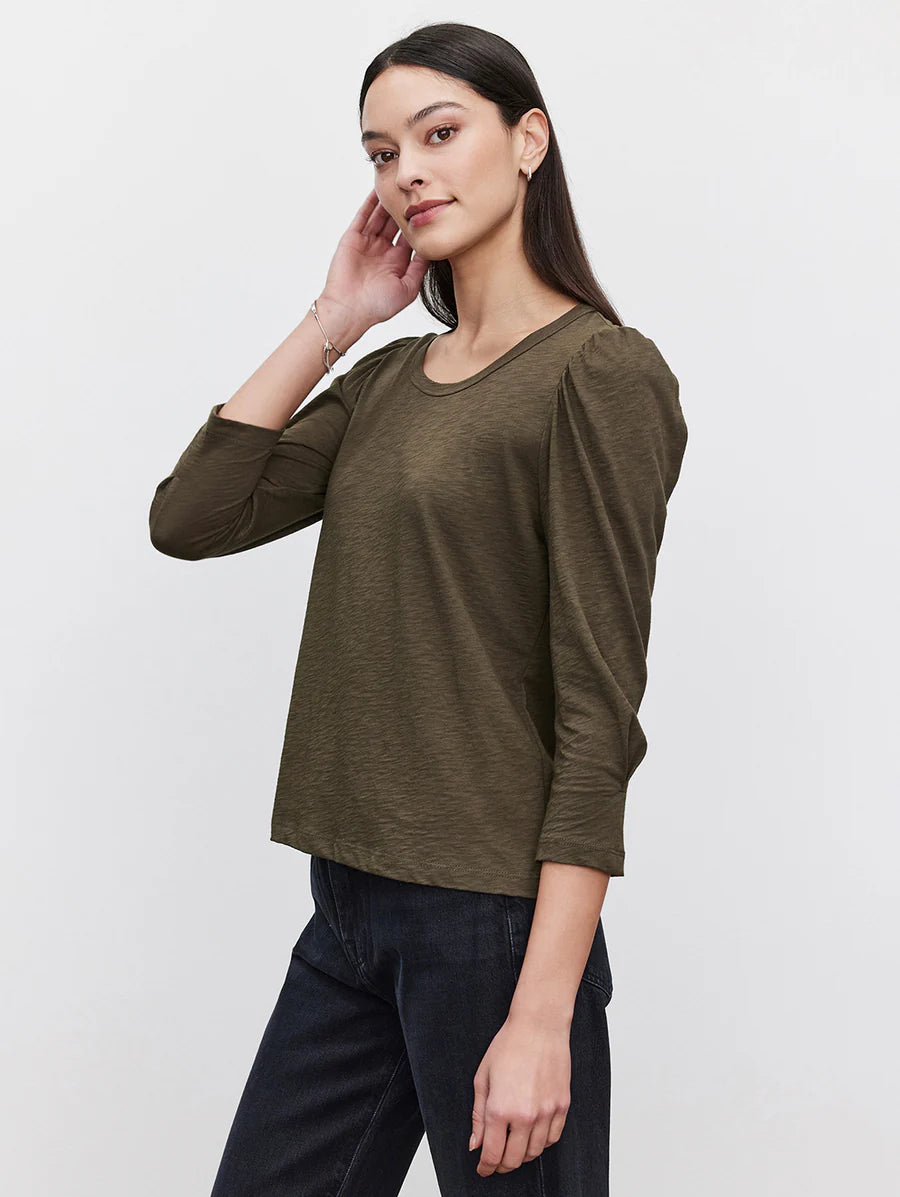 Velvet Wilda Slub Mutton Sleeve Tee Shirt