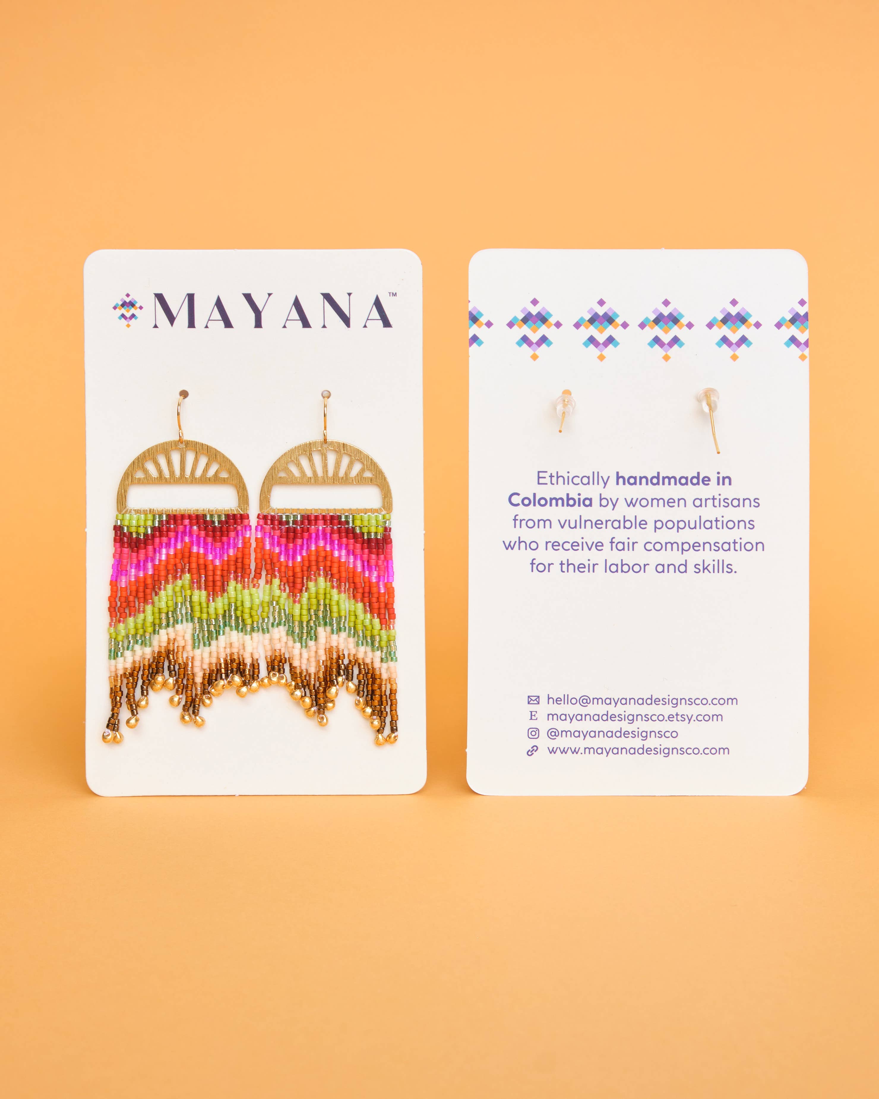 Mayana Beaded Handwoven Moonlit Moth Fringe Earrings