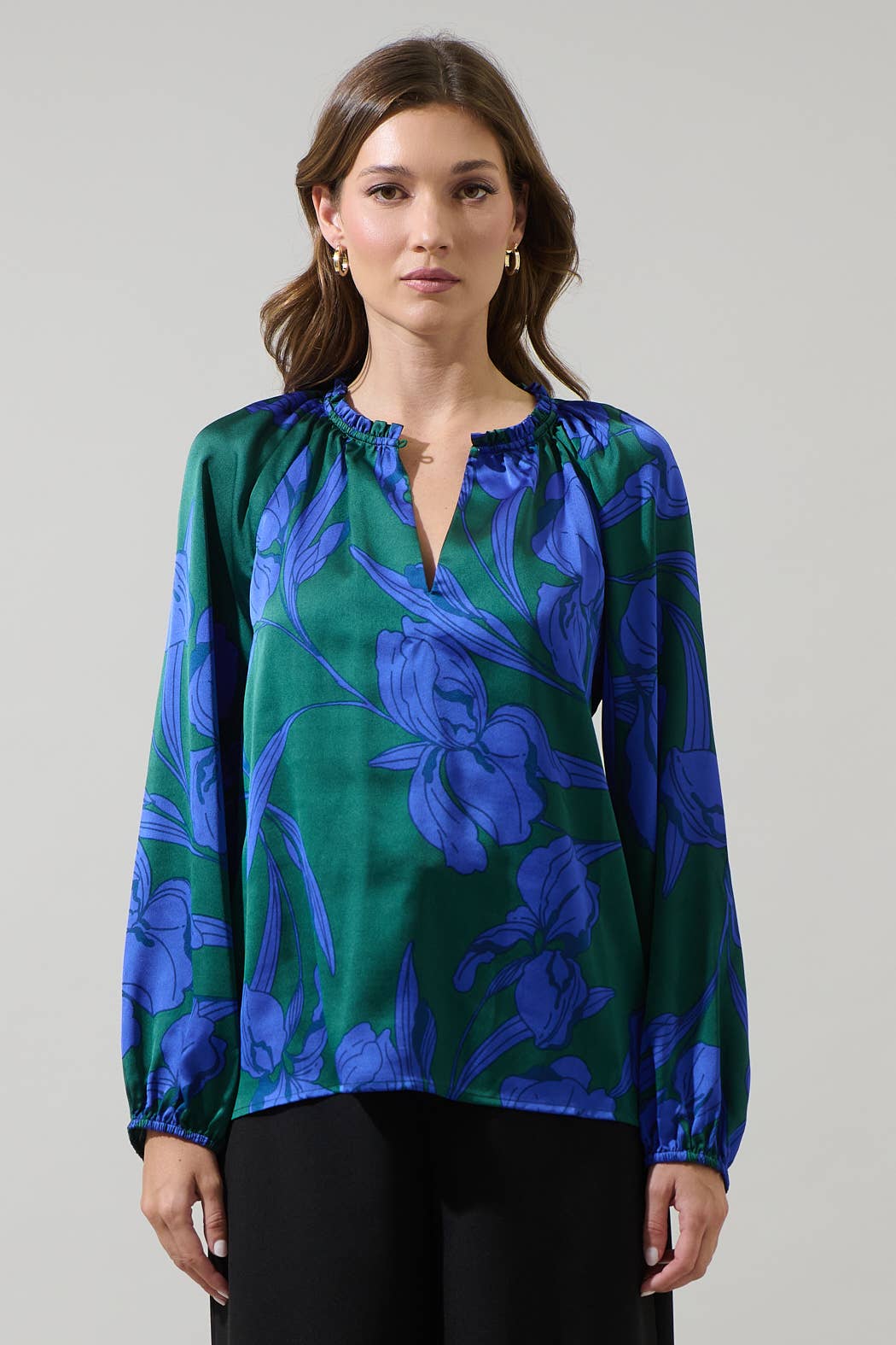 Sugarlips Busbee Floral Alcazar Raglan Sleeve Satin Blouse