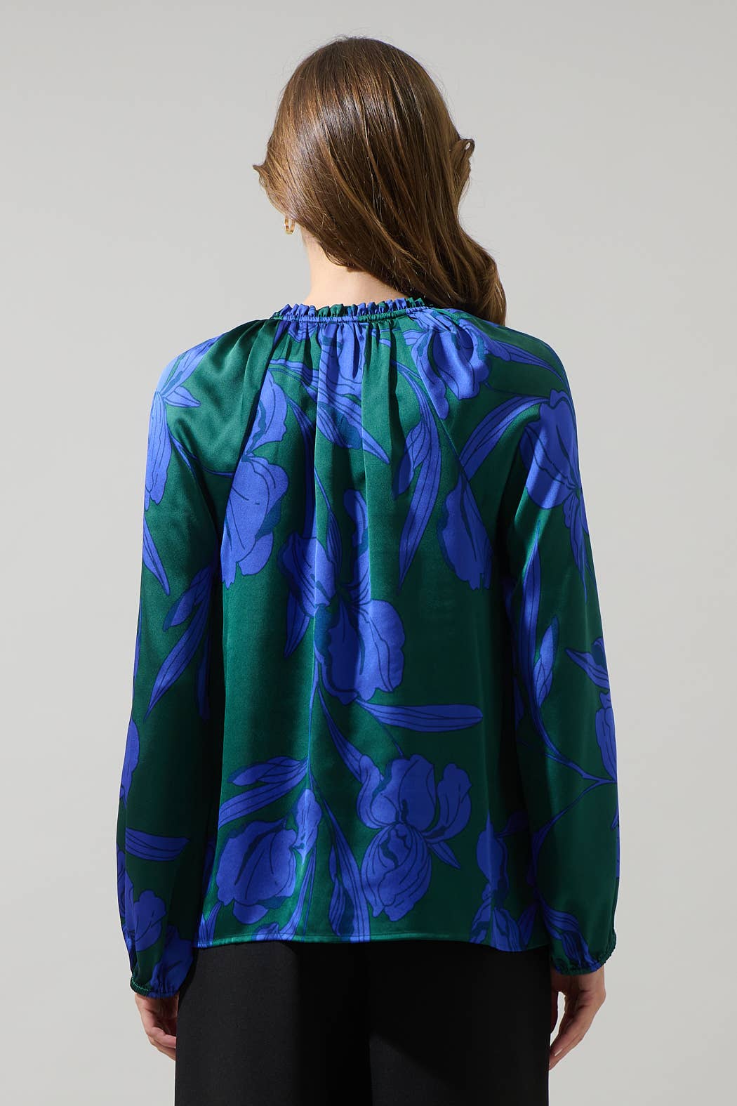 Sugarlips Busbee Floral Alcazar Raglan Sleeve Satin Blouse