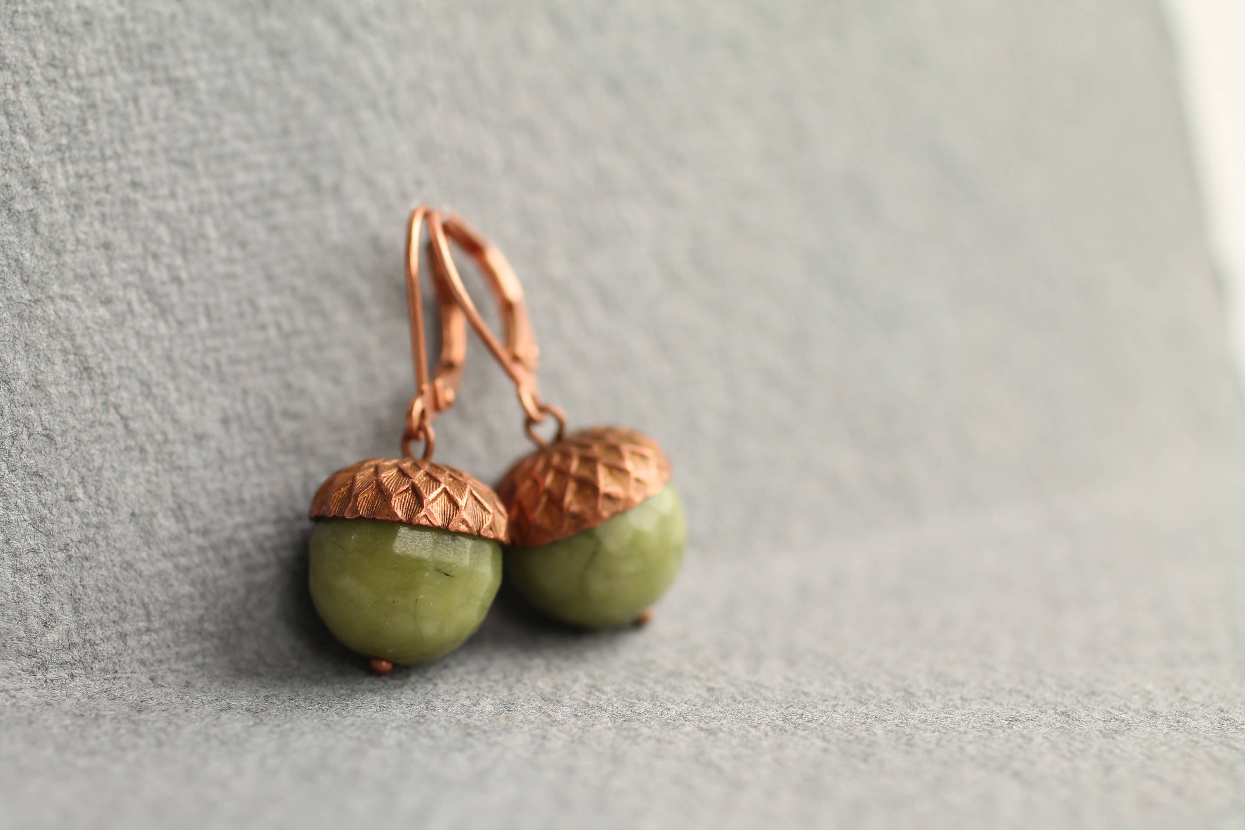 Silk Purse, Sow’s Ear Olive Green Acorn Earrings