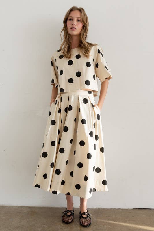 Heyson Polka Dot Pleated Midi Skirt JOS1021
