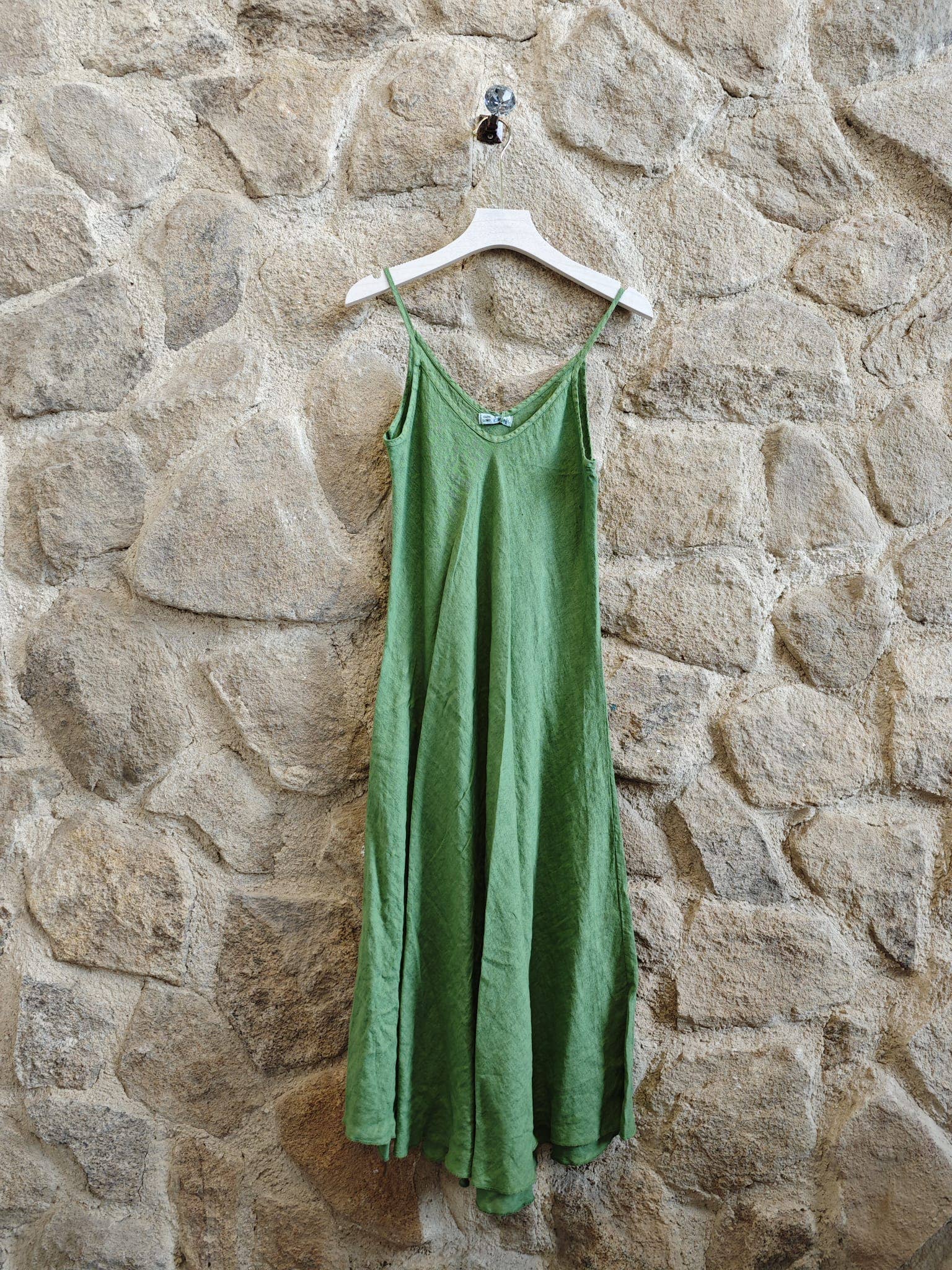 European Linen Thin Strap Long Dress 33221