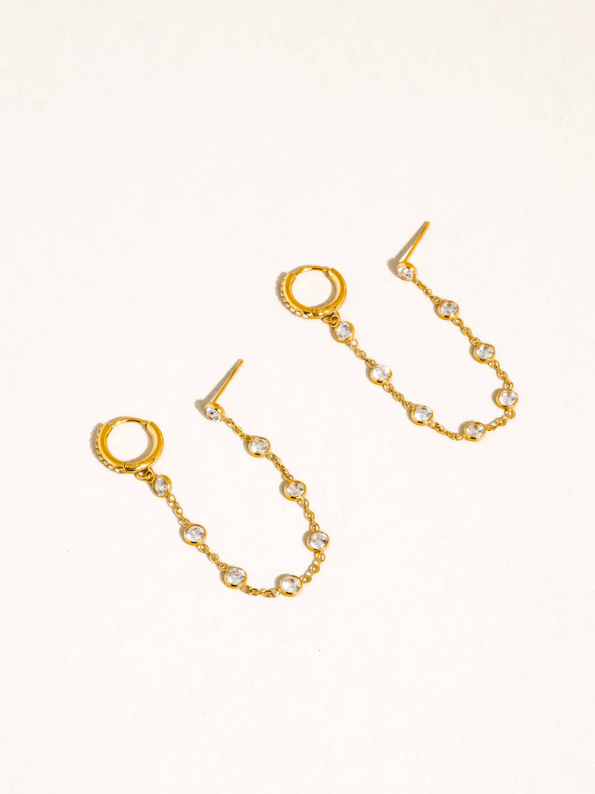 Flânerie Daffira 18K Gold Non-Tarnish Crystal Chain Link Earrings