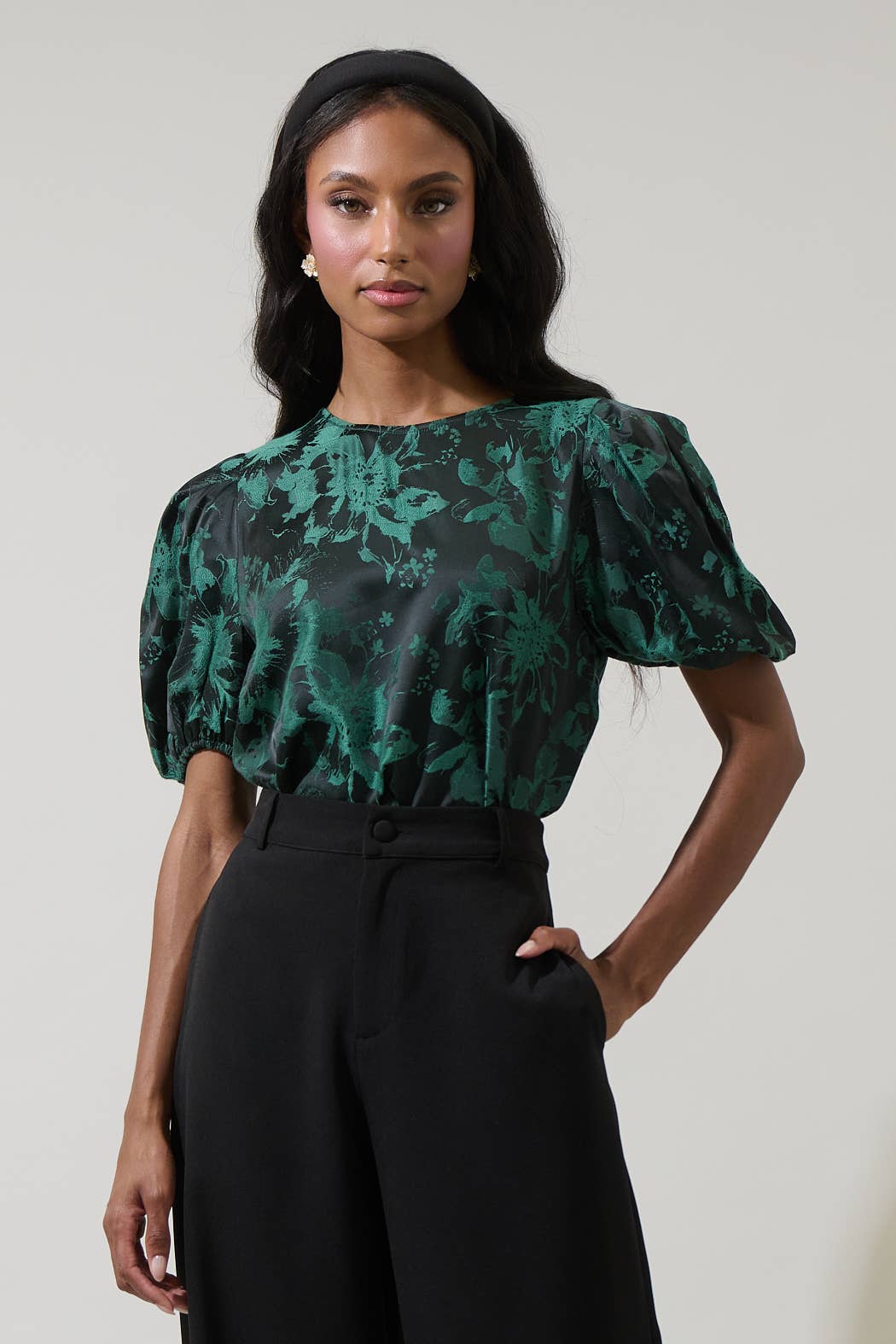 Sugarlips Palmina Jacquard Puff Sleeve Top