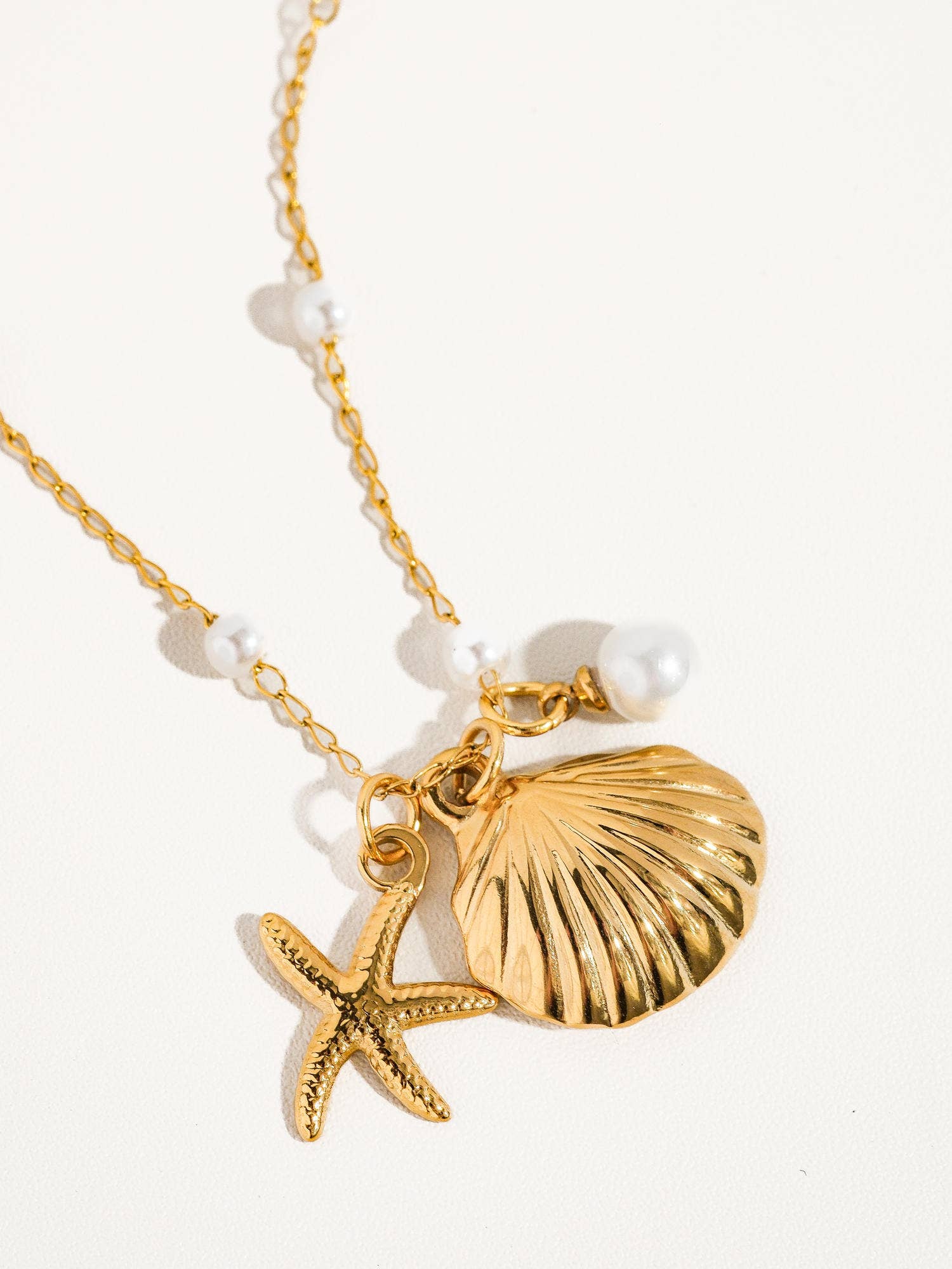 Flanerie Capella 18K Gold Seashell & Sea Star Pearl Necklace