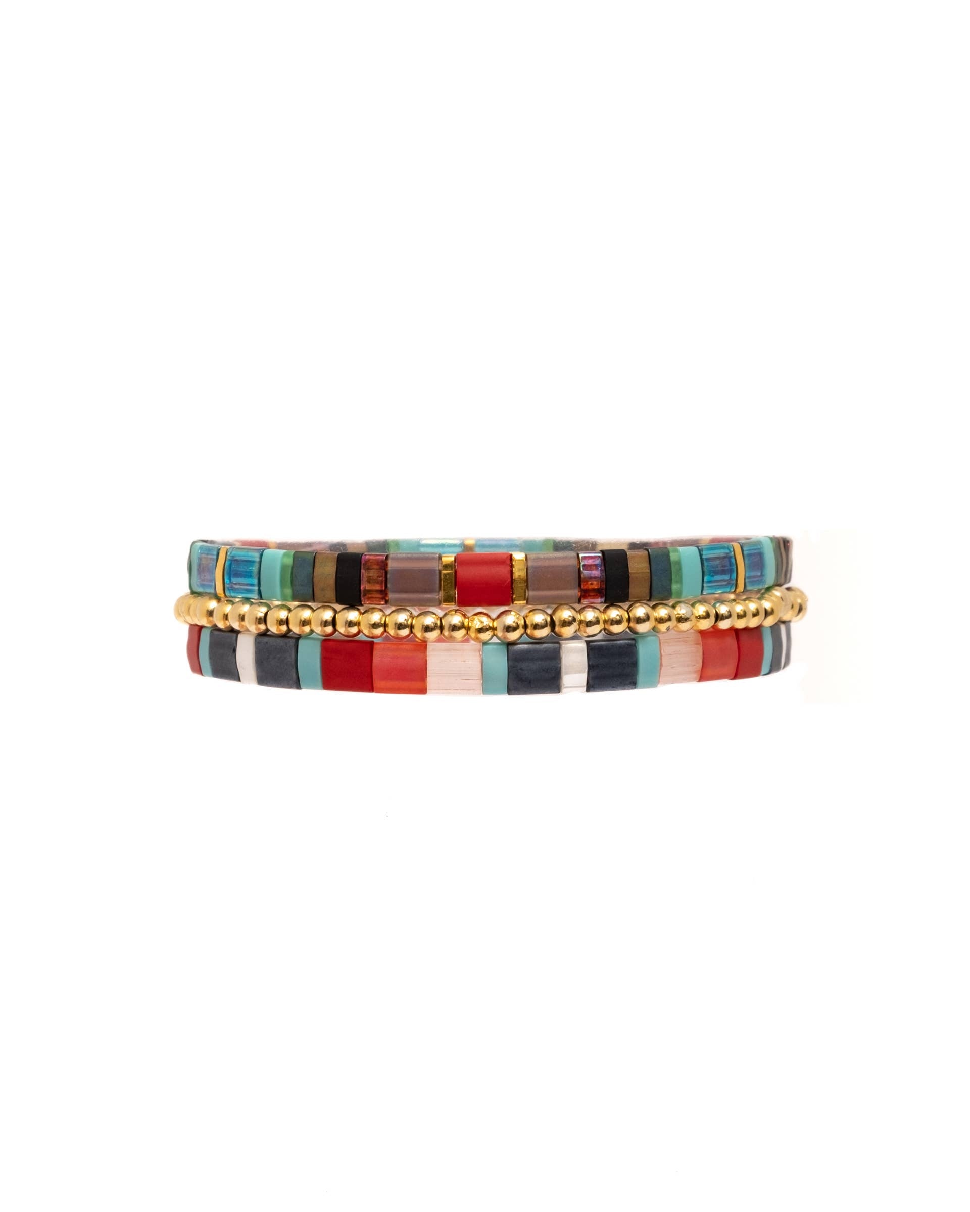 Mayana Set/3 Miyuki Tila Bracelets-Red/Aqua