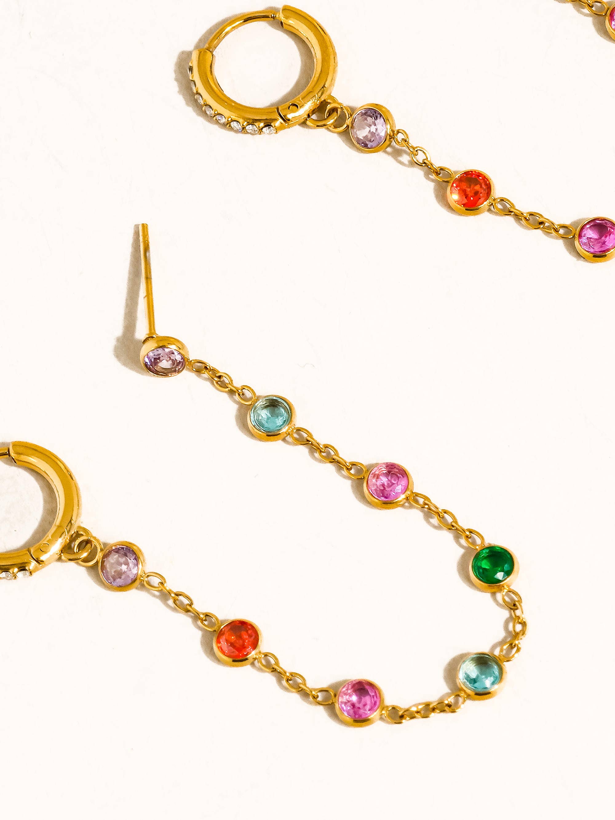 Flânerie Daffira 18K Gold Non-Tarnish Crystal Chain Link Earrings