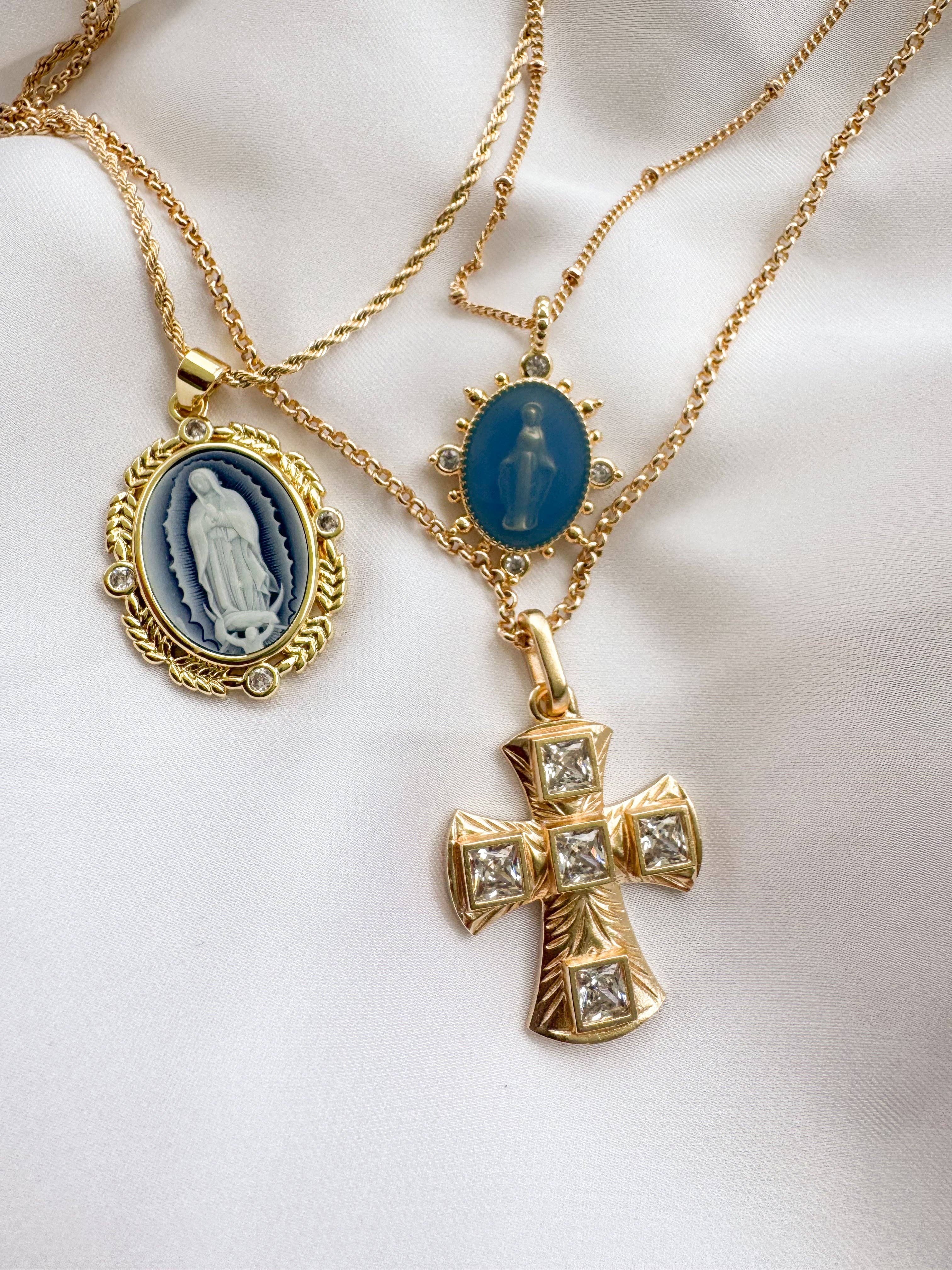 Joy Dravecky French Blue Cameo Mary Necklace