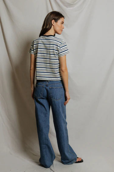 Perfect White Tee Dawn Cotton Jersey Ringer Stripe Tee Shirt