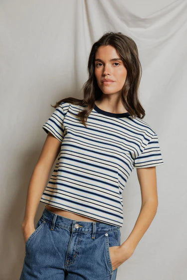 Perfect White Tee Dawn Cotton Jersey Ringer Stripe Tee Shirt