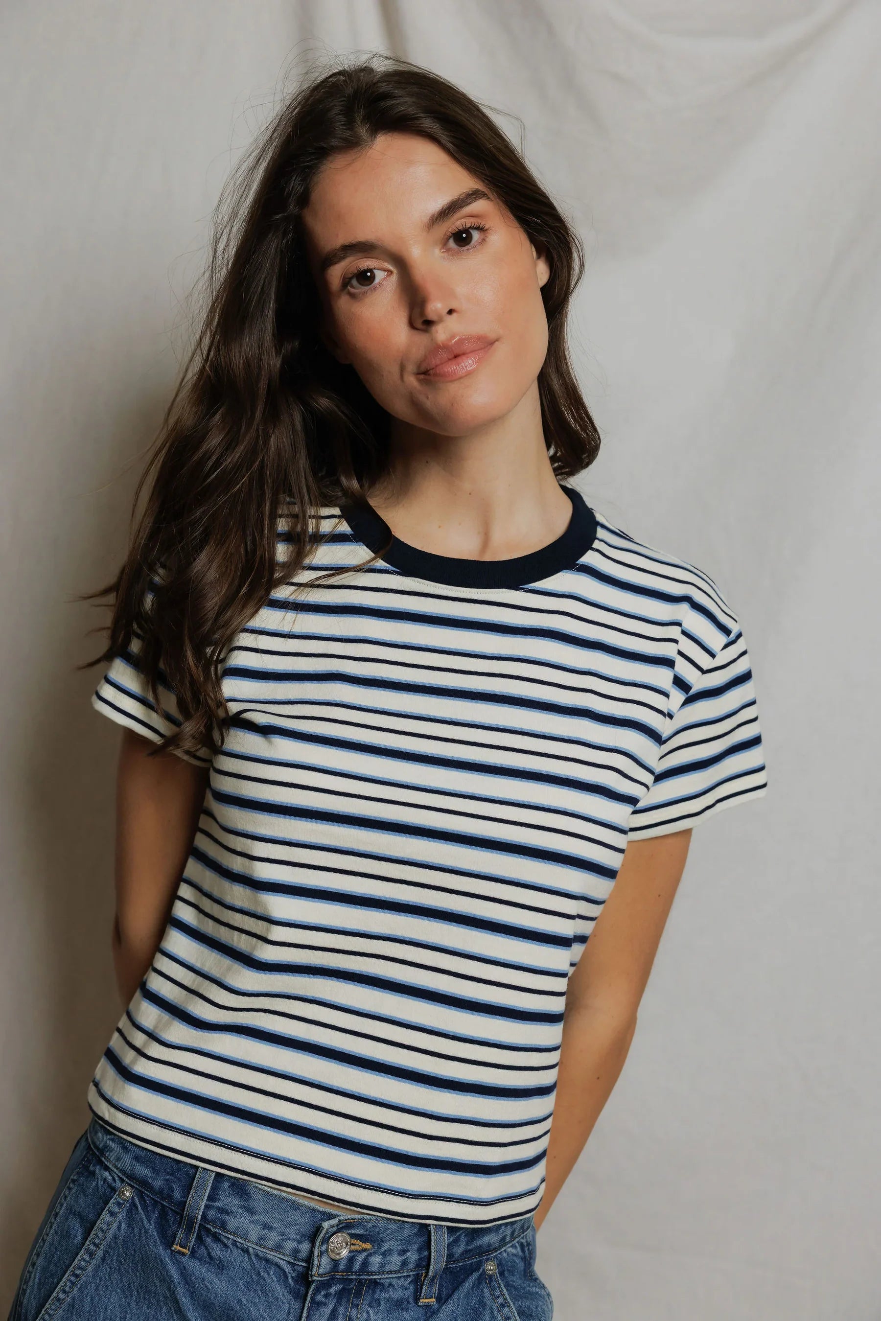 Perfect White Tee Dawn Cotton Jersey Ringer Stripe Tee Shirt
