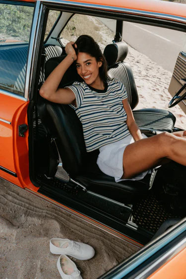 Perfect White Tee Dawn Cotton Jersey Ringer Stripe Tee Shirt