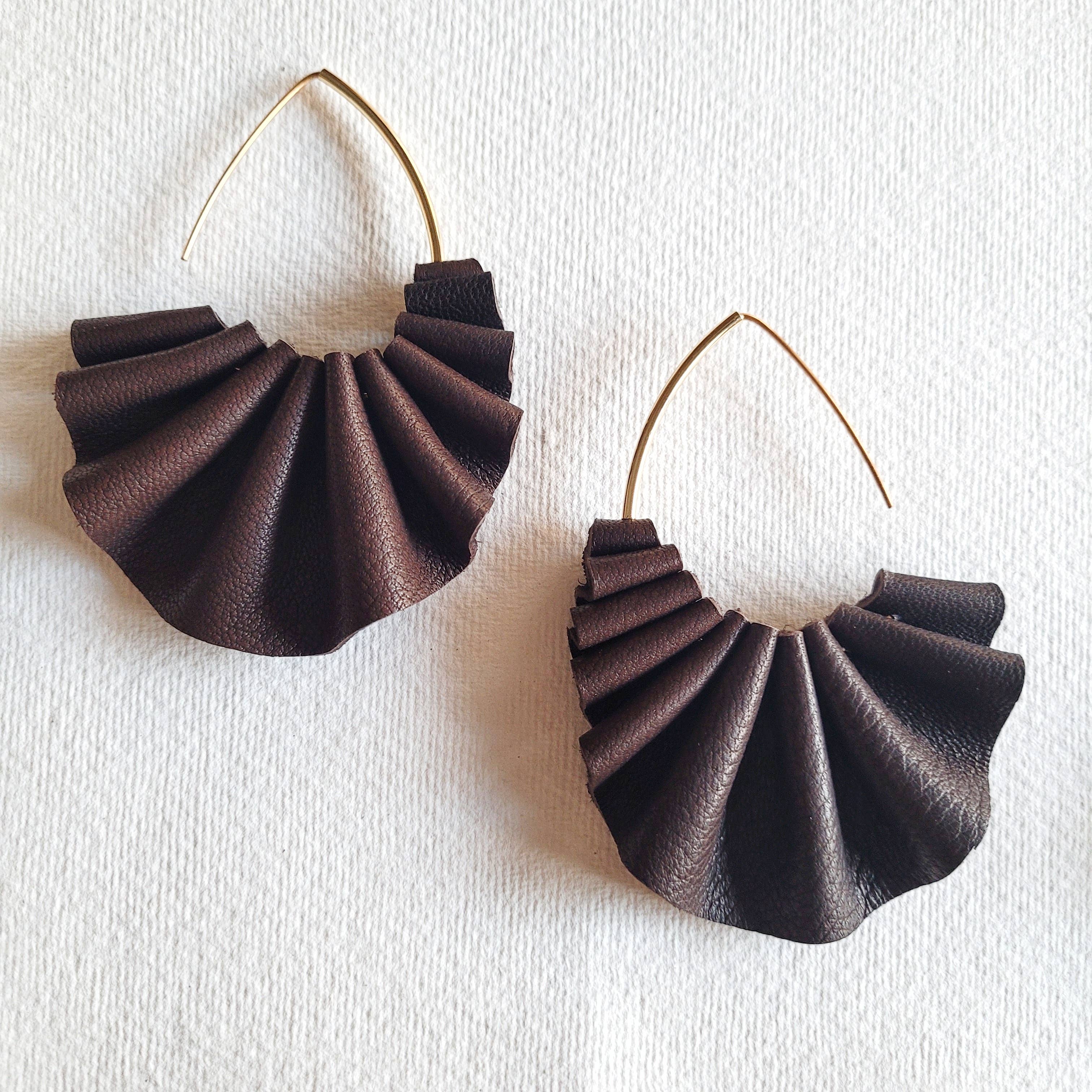 Bisjoux Pleated Leather Hoop Earrings
