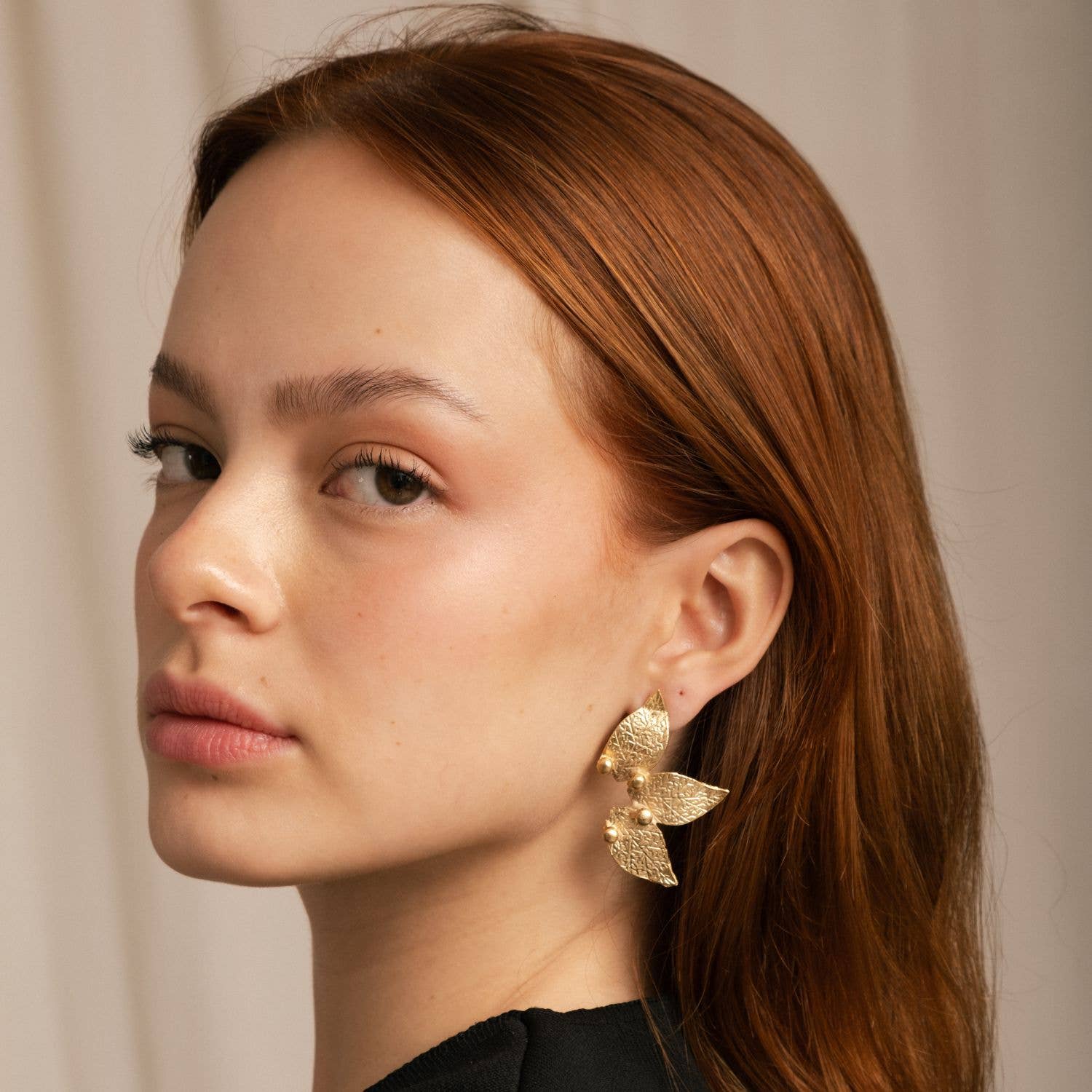 Sarka + Cleo Brushed Gold Leaf Trio Statement Earrings