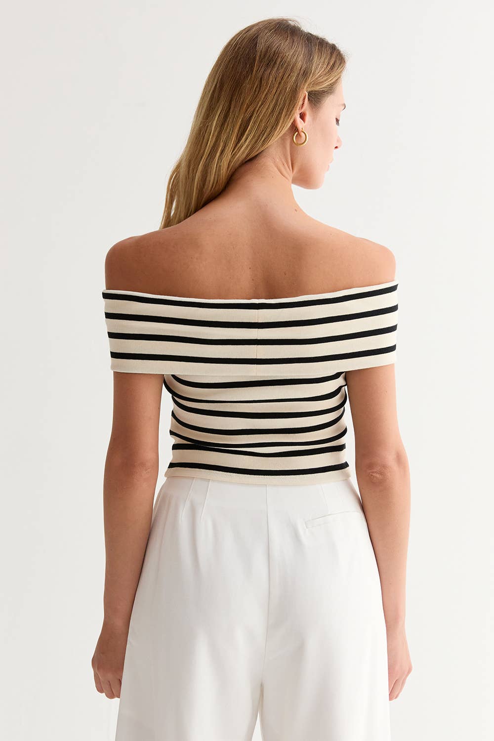 Crescent Kerry Striped Off-Shoulder Knit Top