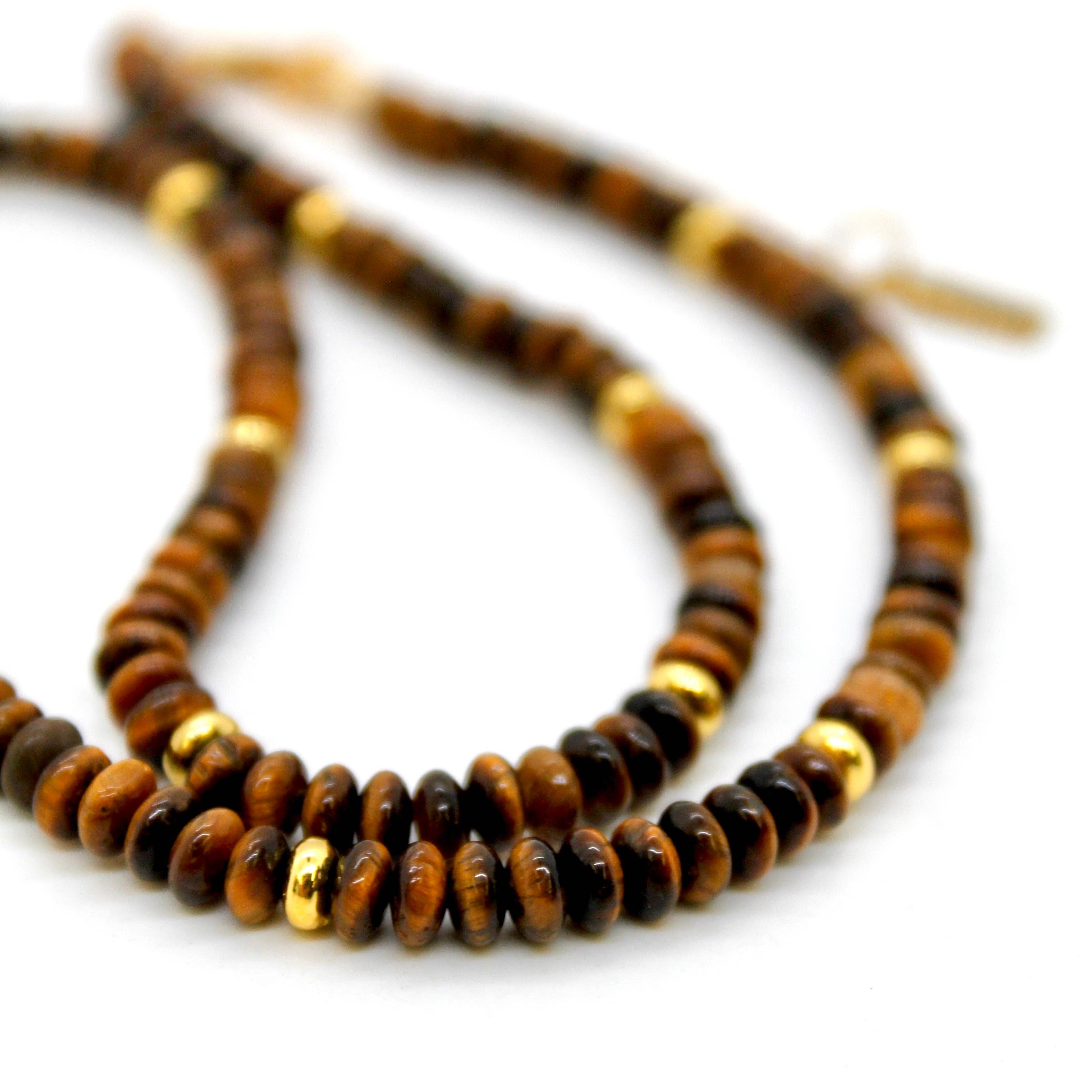 Lizou Tiger's Eye + Gold Necklace Semi Precious Necklace