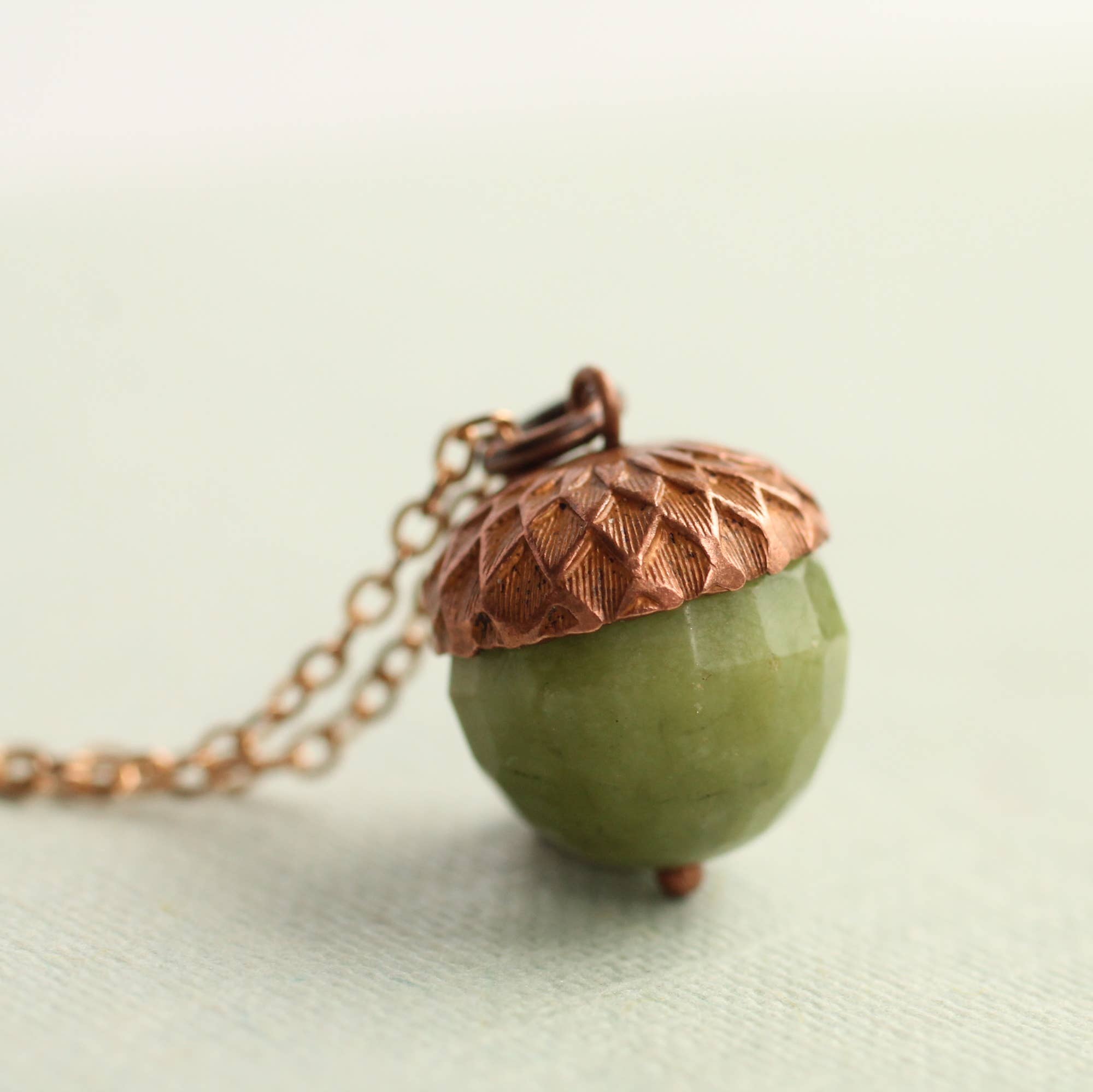 Silk Purse, Sow’s Ear Olive Green Acorn Necklace