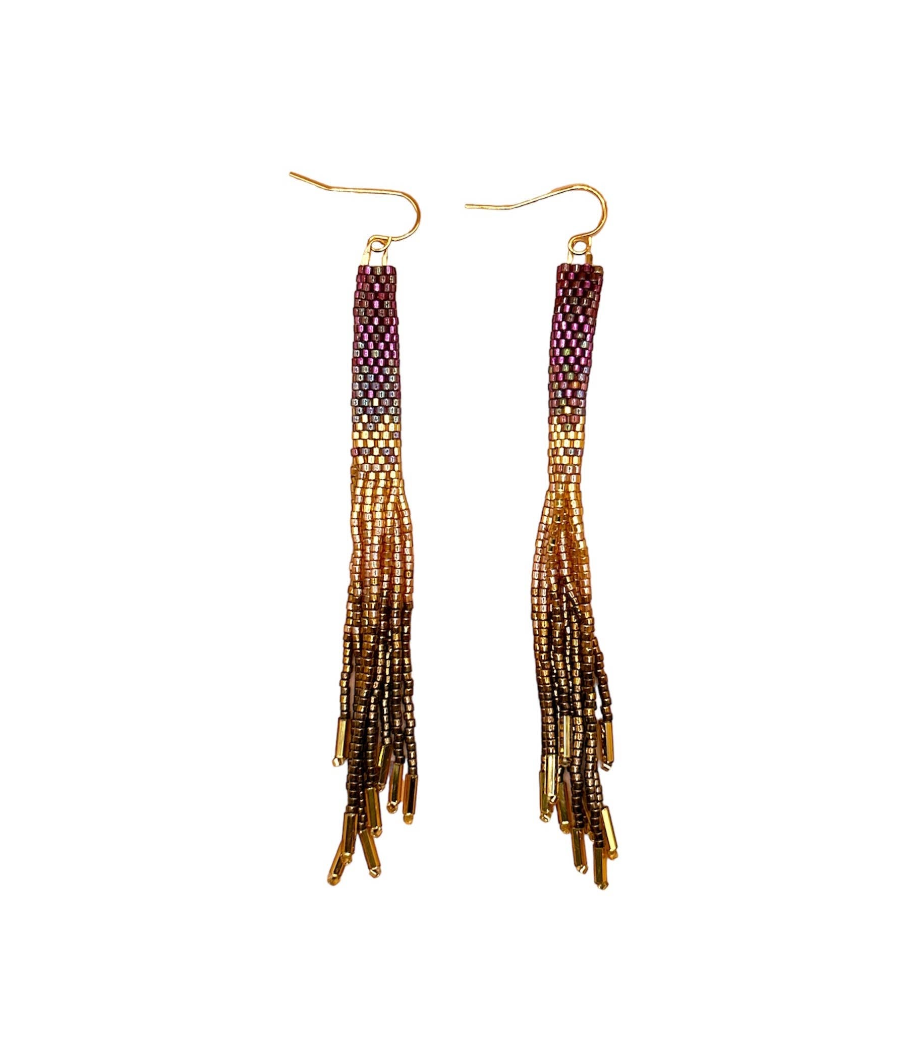 Mayana Beaded Handwoven Ombre Tassel Earrings-Black