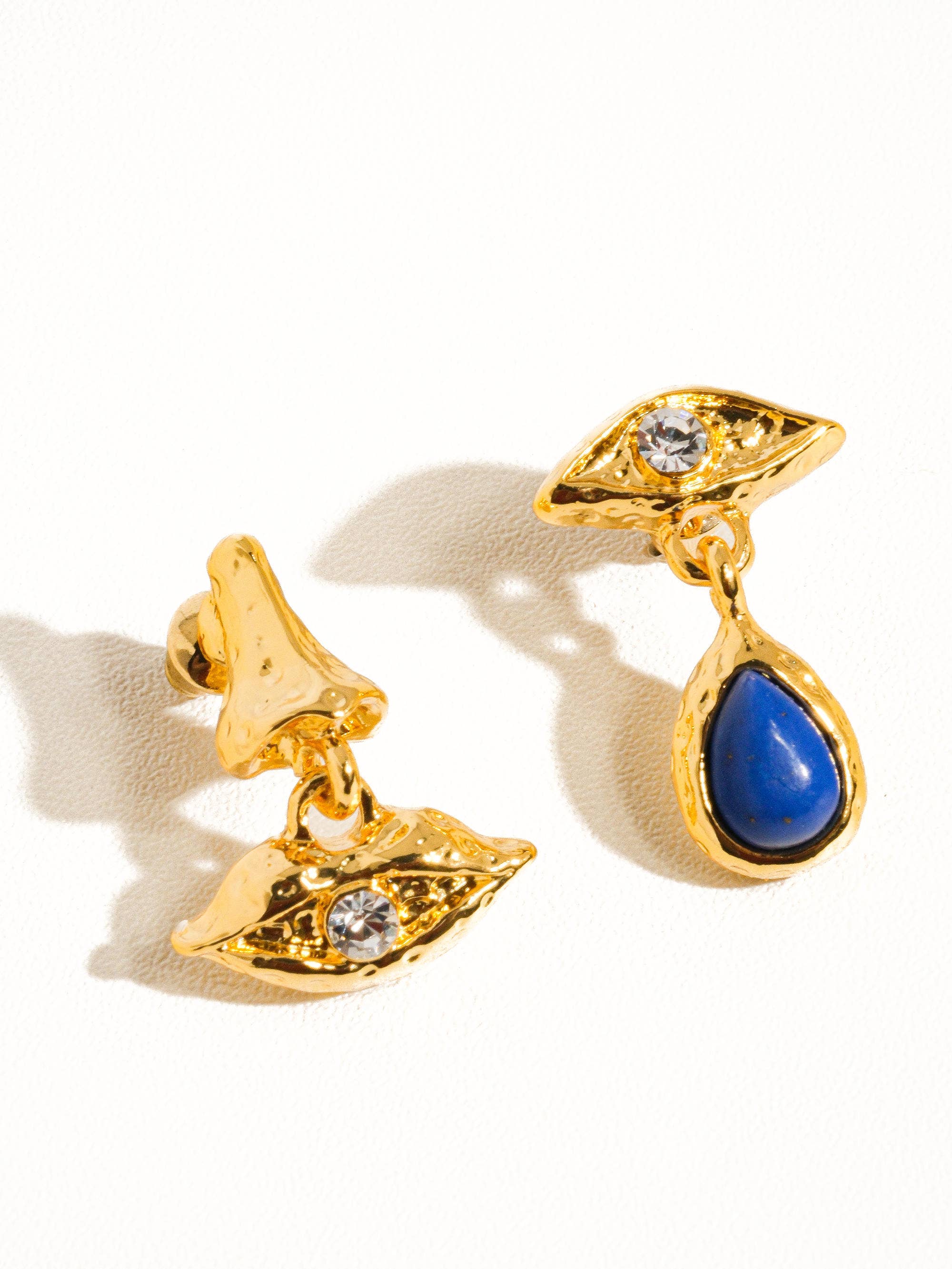 Flanerie Eden Blue 18K Gold Mismatched Eye and Lip Earring