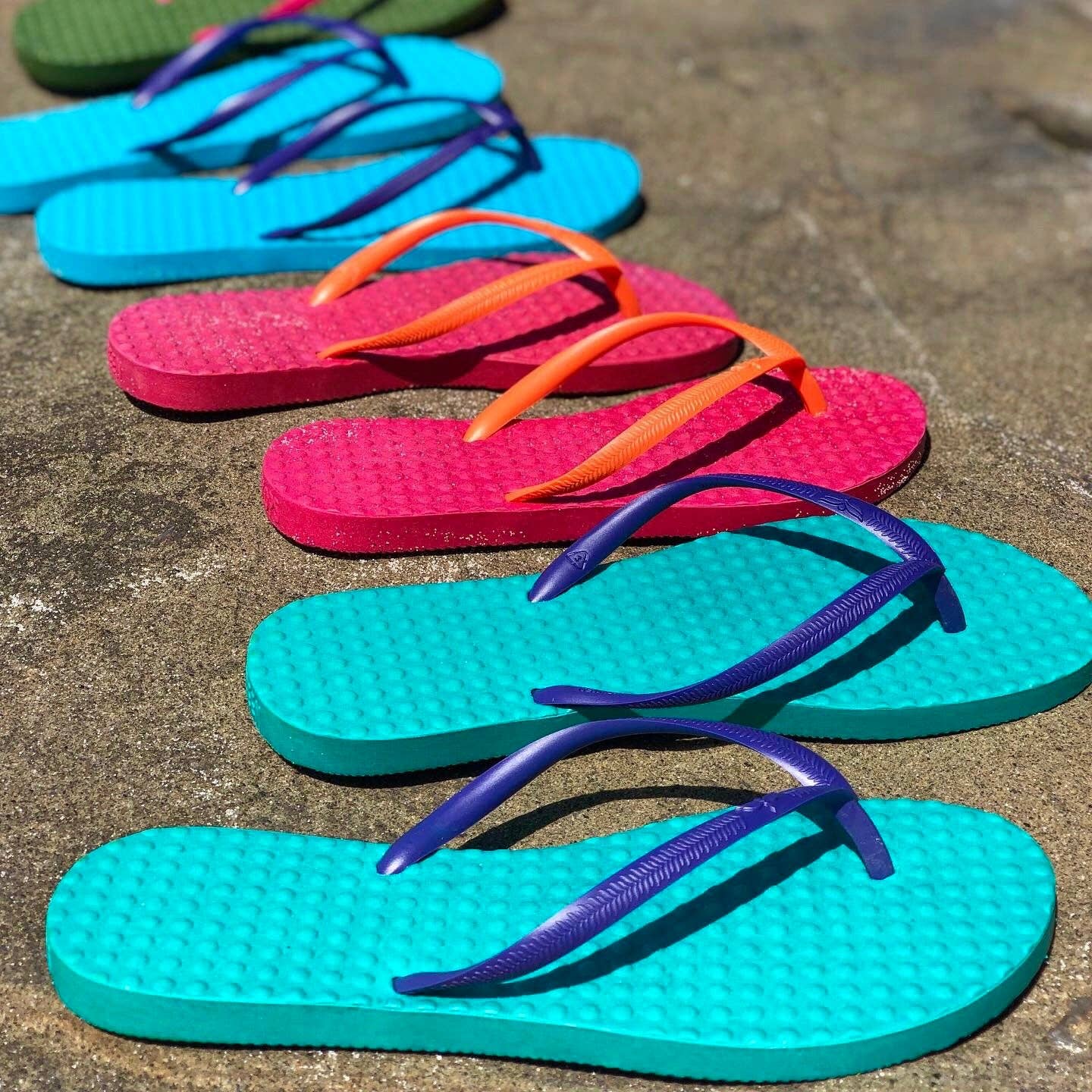 Green Sustainable Flip Flops Fuchsia with Orange Straps