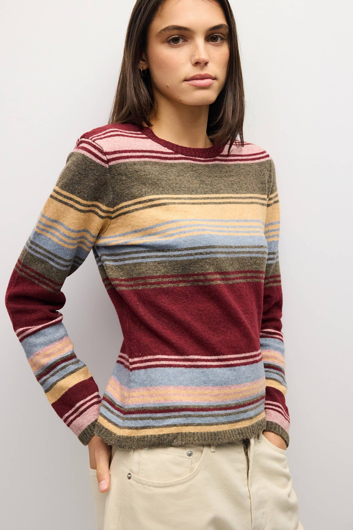 All Row The Natasha Sweater | Multi Stripe Relaxed Brushed Knit