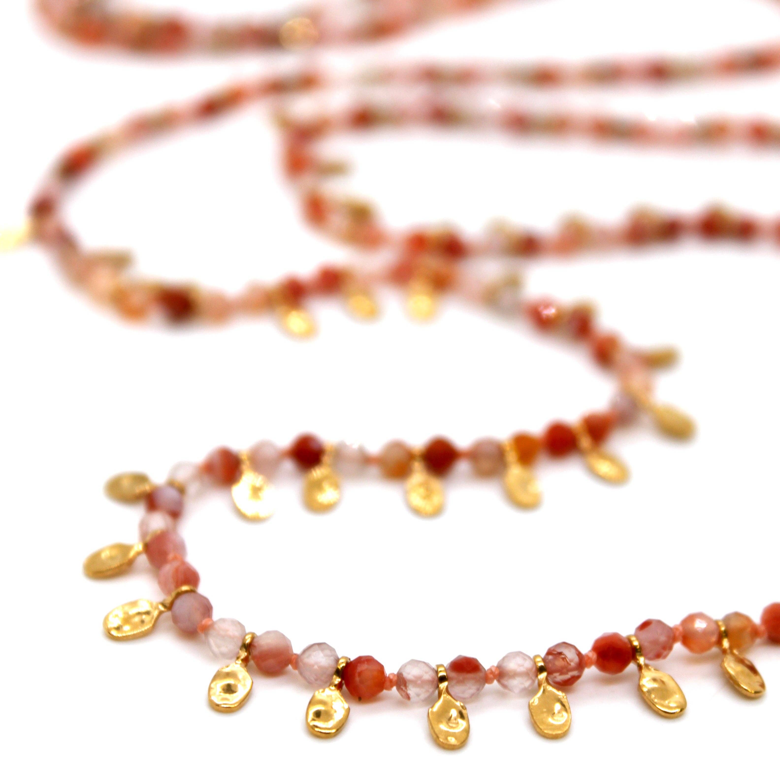 Lizou Carnelian and Mini Gold Specks Long Necklace #15